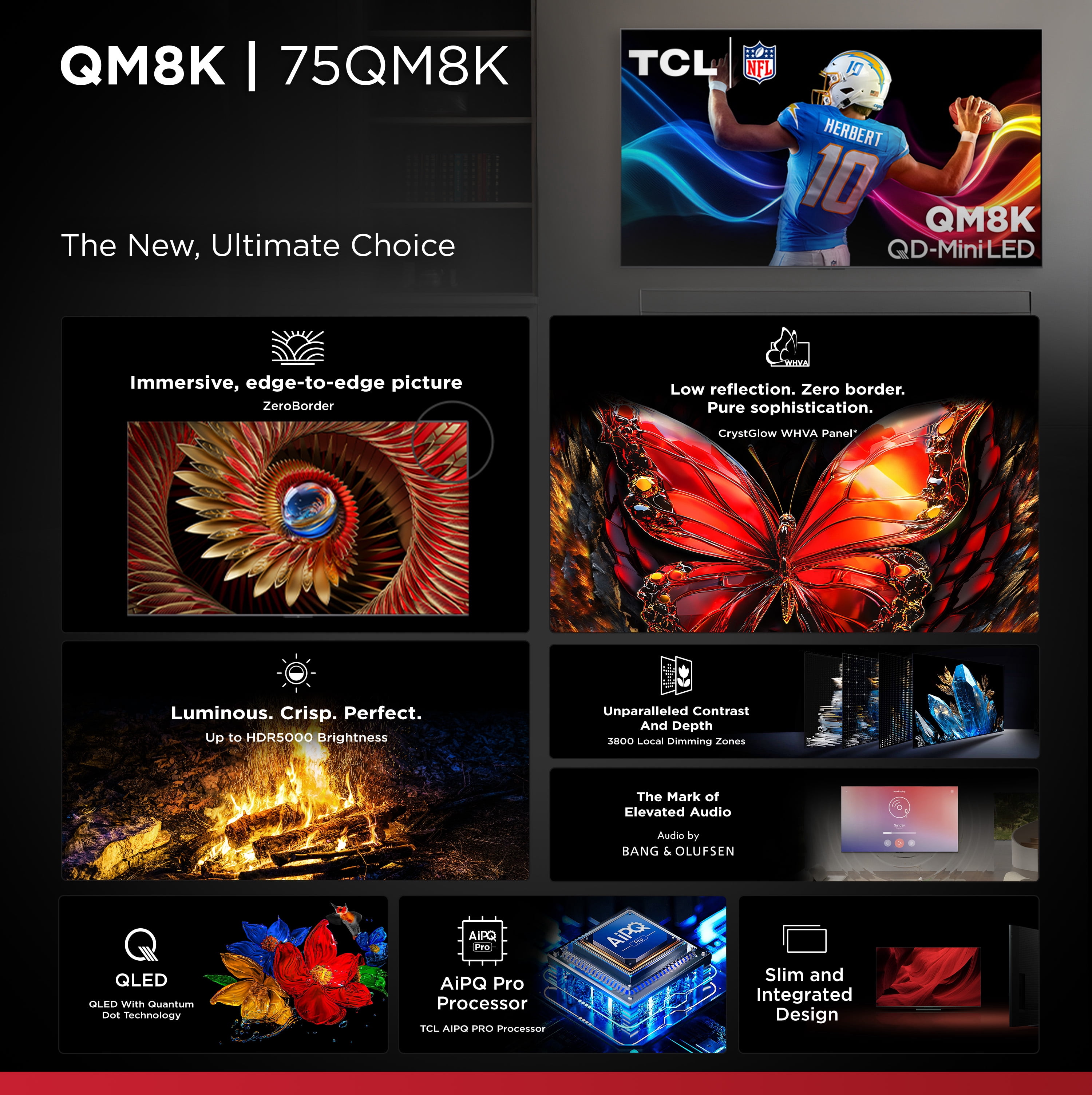 TCL 75-inch Class QM8K Series QD-Mini LED 4K UHD Smart Google TV (144Hz, HDR5000, Local Dimming) 599e5