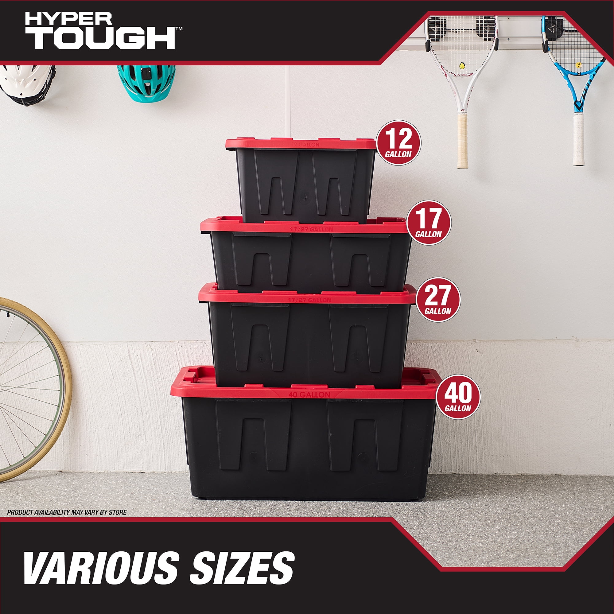 Hyper Tough 17 Gallon Heavy Duty Plastic Storage Bin with Snap Lid (Black and Red, 17 Gallon) osn3w