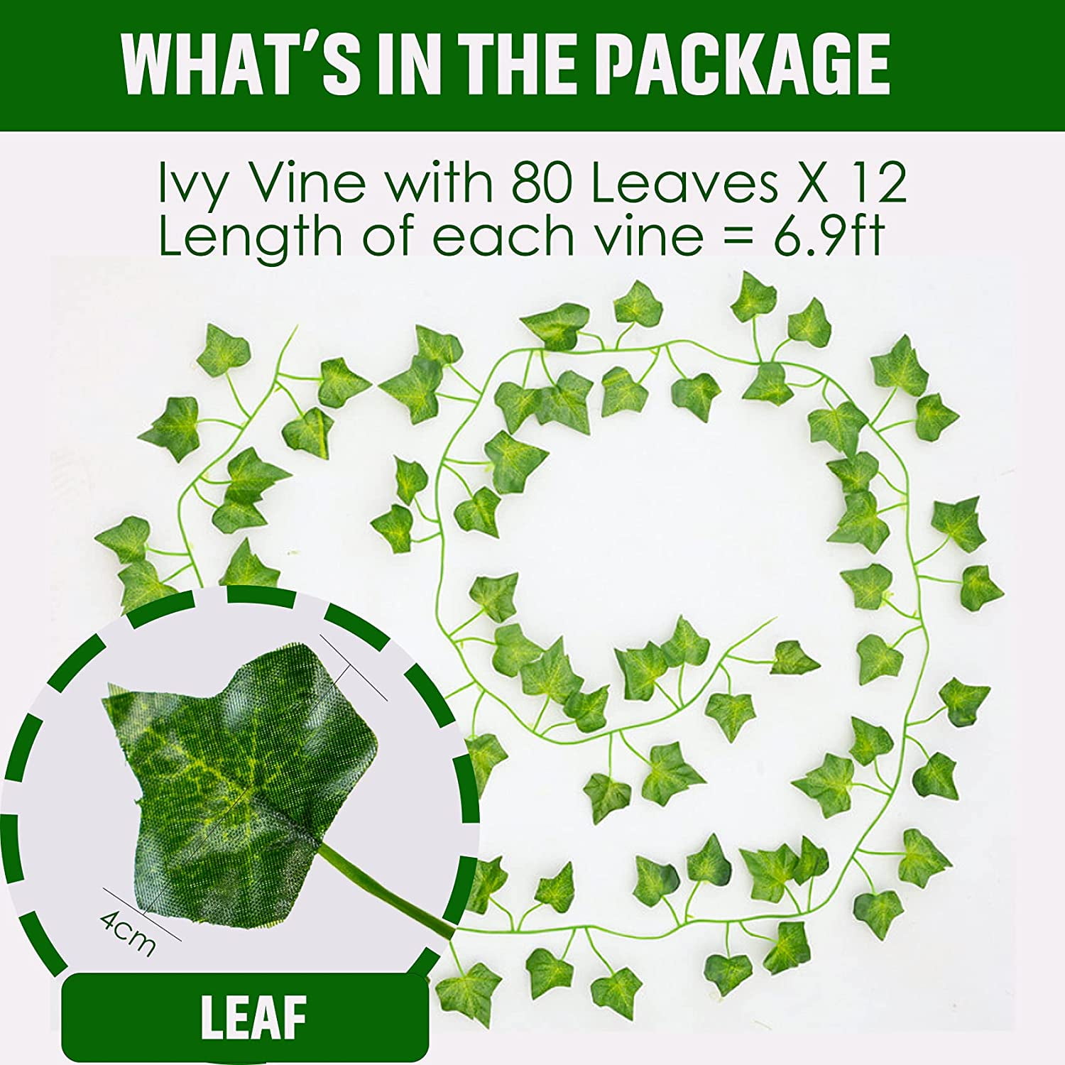 Huryfox Artificial Ivy Vines, Faux Hanging Plants for Home Decor, Realistic Silk Greenery Garland (Green, 12 Pack, 6.9 ft) d0xc3