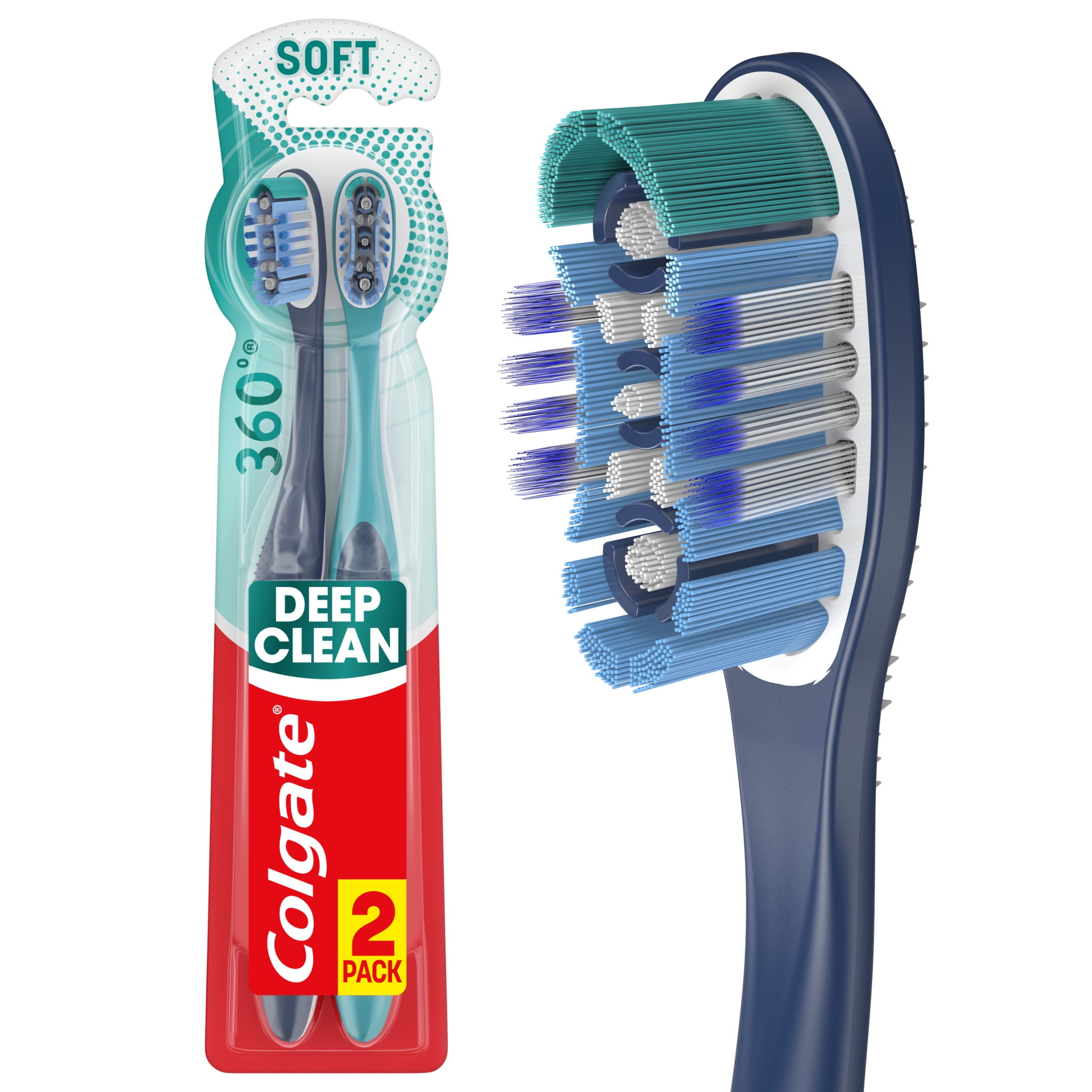 Colgate 360 Whole Mouth Clean Adult Manual Toothbrush, Soft Bristles (2 Pack) 7vvnx