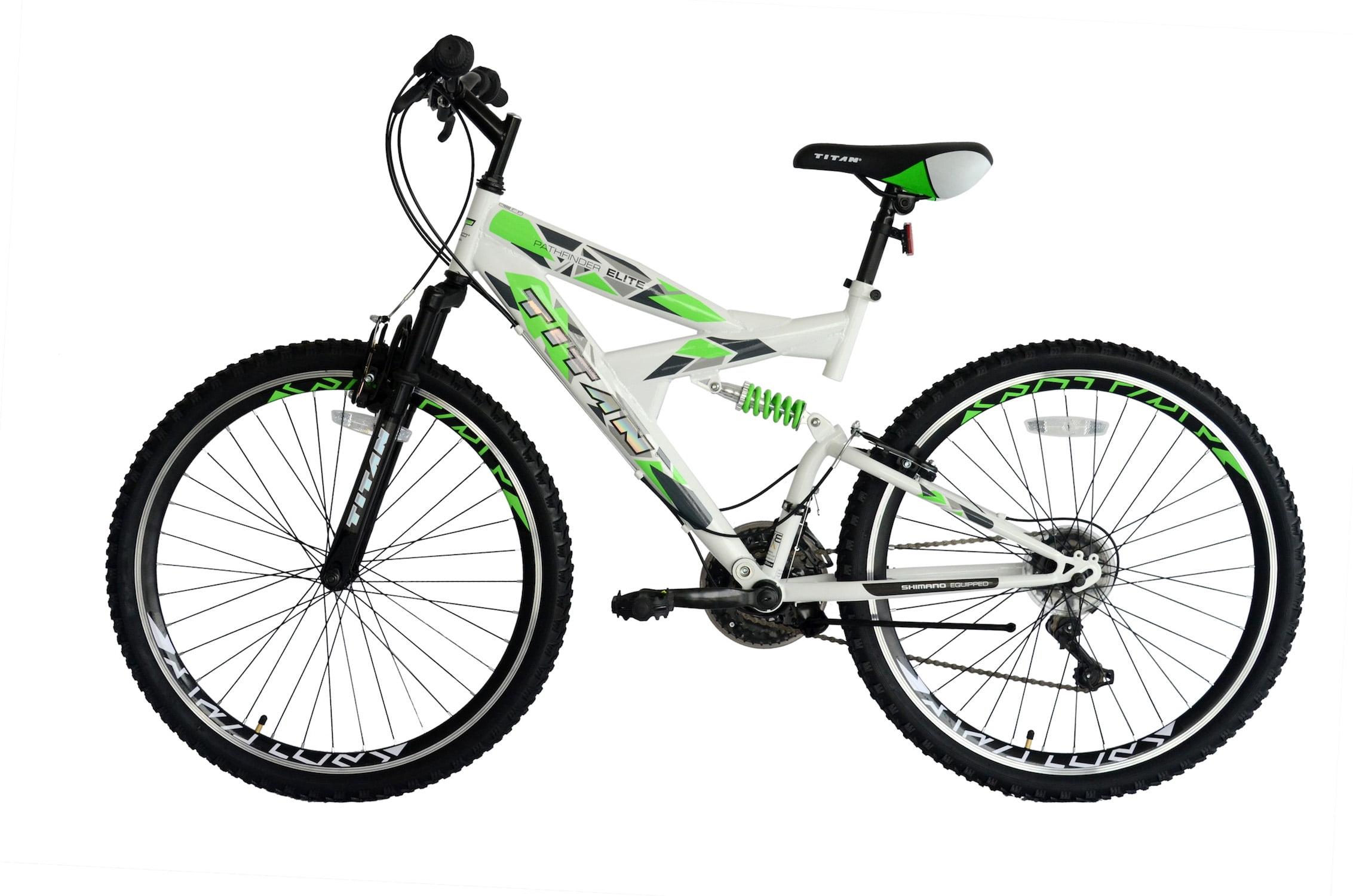 TITAN Pathfinder Elite Dual Suspension Mountain Bike, All-Terrain Trail Bicycle (White, 18 in Frame) yxhey