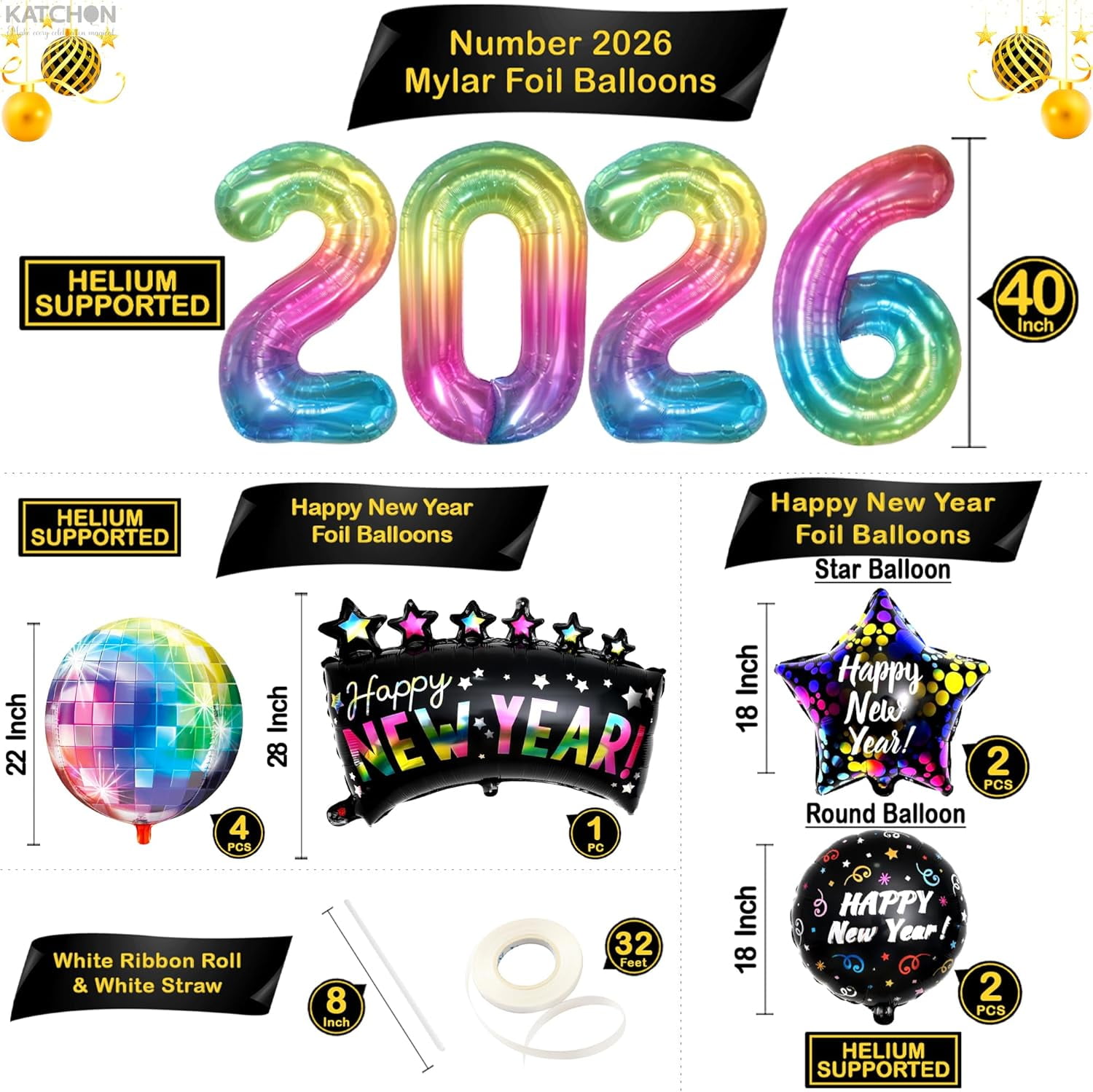 KatchOn New Year Eve Party Decorations 2026 Set (Rainbow, 72x44 in Banner) htngf