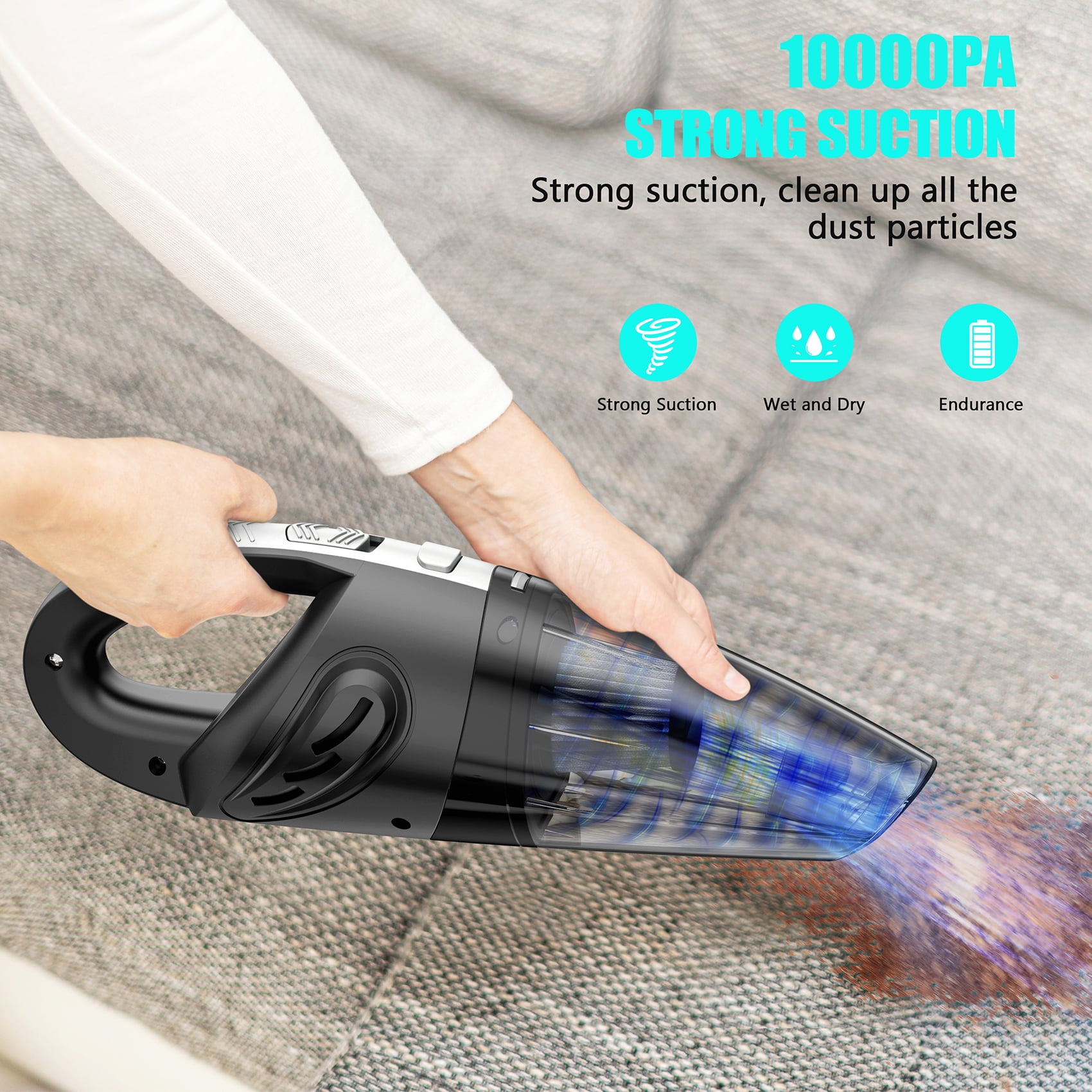 Juyafio Cordless Handheld Vacuum Cleaner with 10000PA Suction, Portable Rechargeable Design for Car and Home (Blue) qvyag