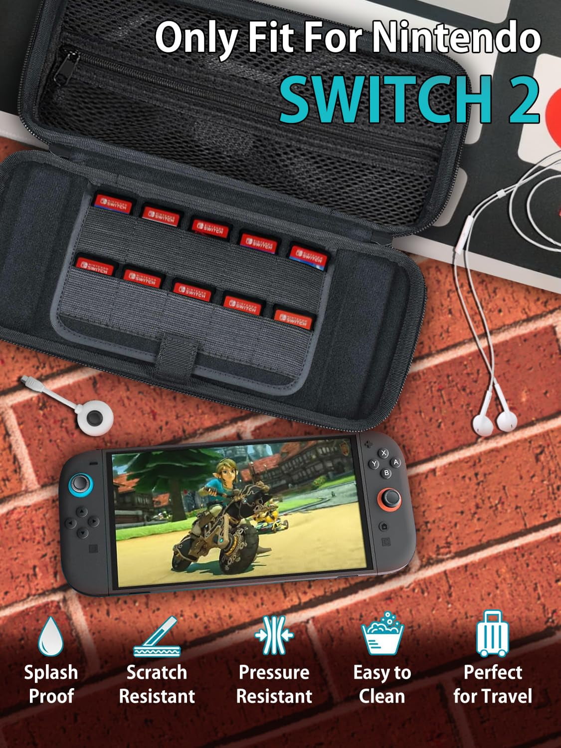 NBCP Hard Shell Carrying Case for Nintendo Switch 2 (Black, 11 in x 5.2 in x 1.7 in) wbvtp
