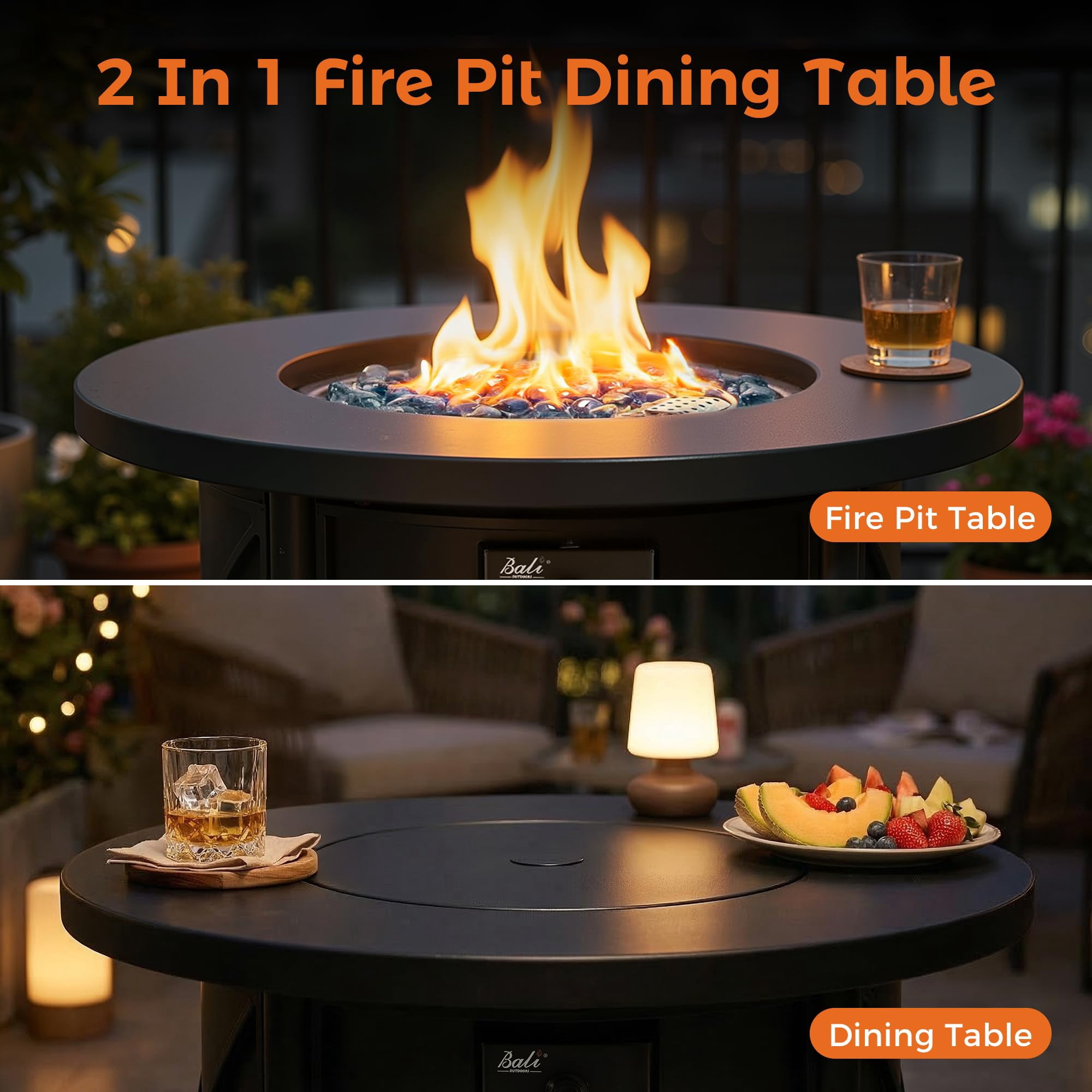 Bali Outdoors 30 in Round Gas Fire Pit Table with 50000 BTU Propane Column for Patio and Backyard (Black) hgdl4