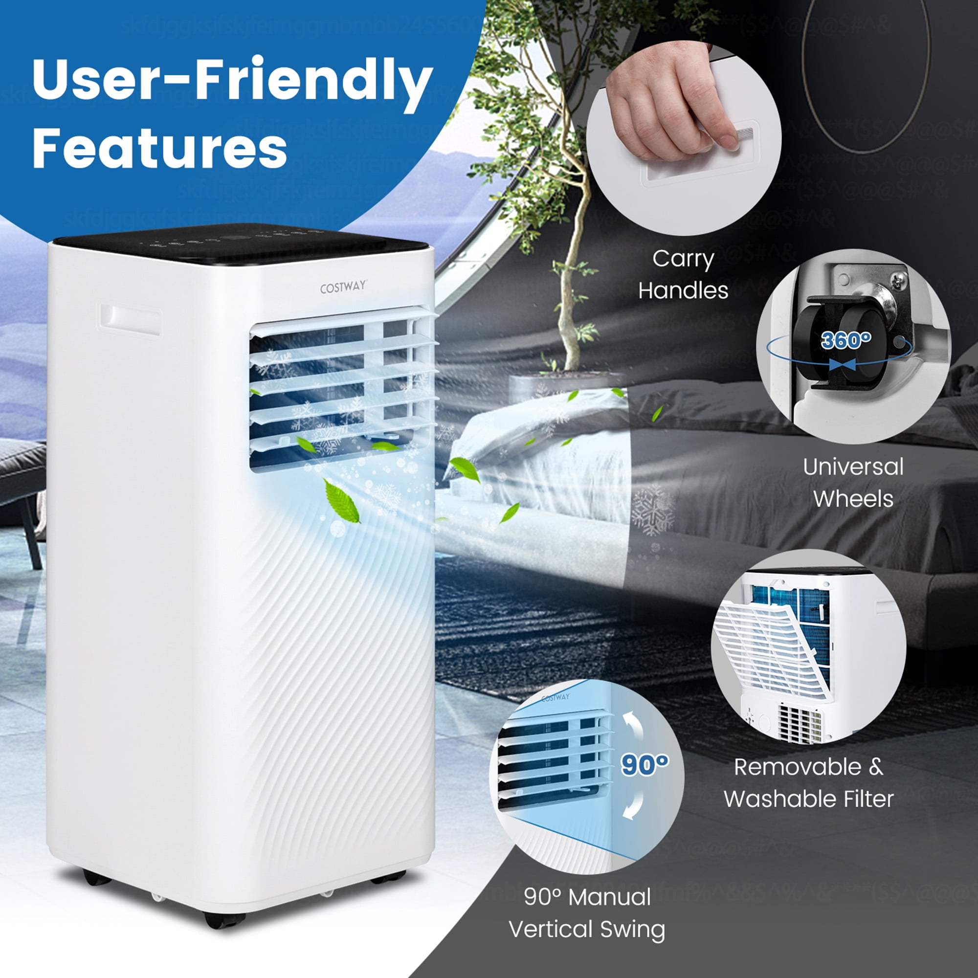 Costway Portable Air Conditioner 10000 BTU 4-in-1 Cooling Fan Dehumidifier with Remote Control (White, 350 sq.ft) gl0rg