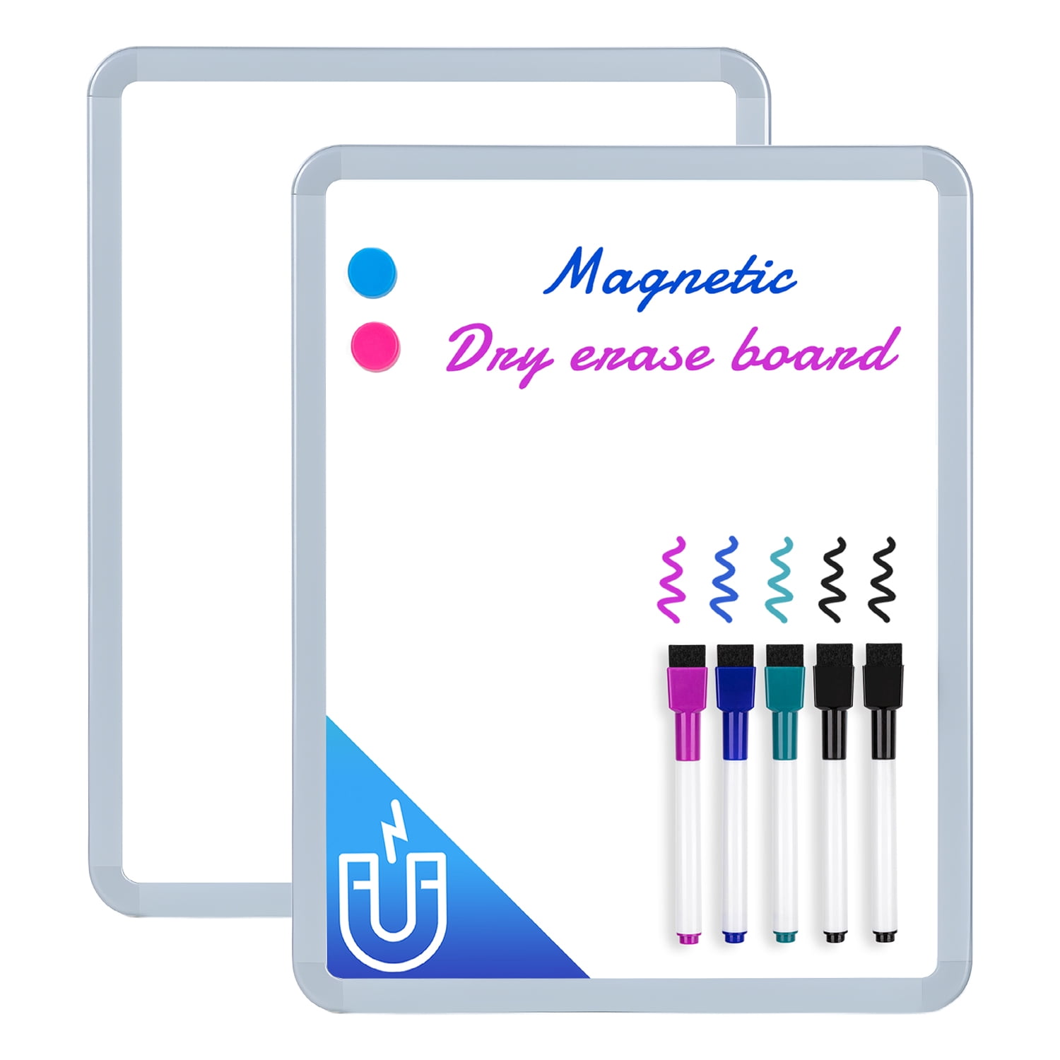 VUSIGN Magnetic Dry Erase Board Set, Small Whiteboard for Office and Home (White, 11 in x 14 in, 2 Pack) 625xf