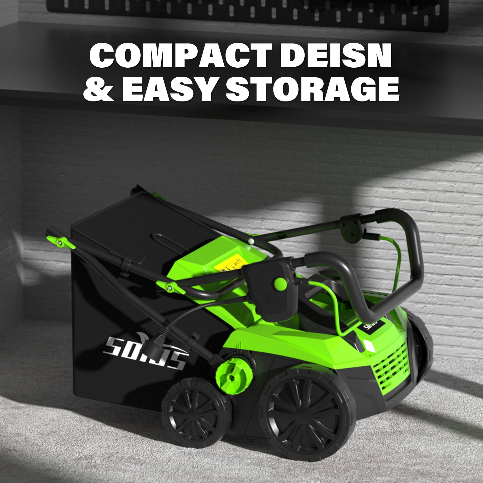 SOYUS 15-Inch 13-Amp Electric Dethatcher and Scarifier with Collection Bag (Green, 11.89 gal) aipw8