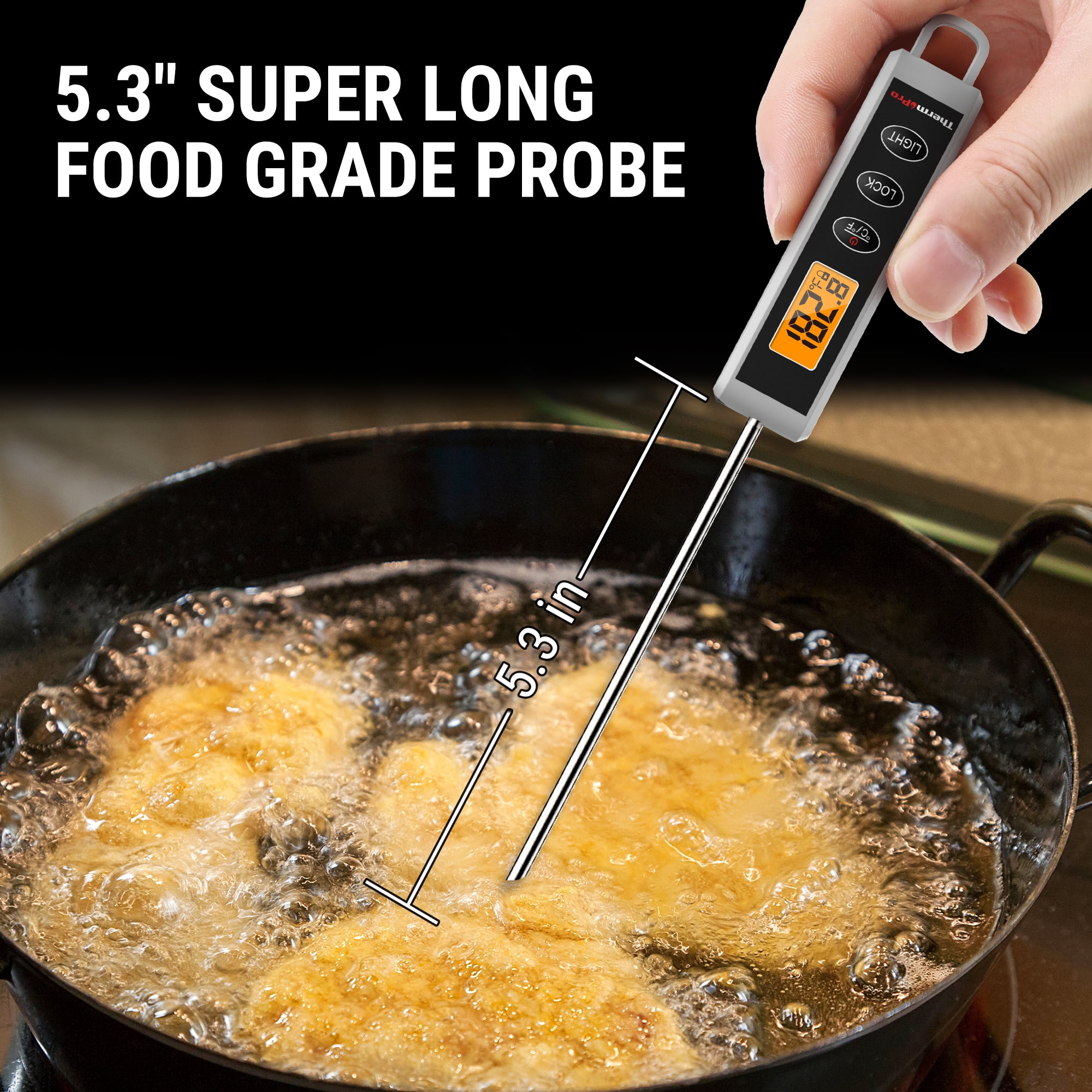 ThermoPro Digital Meat Thermometer, Instant Read Food Probe with Backlit LCD for Cooking, Candy, and Frying (TP500W) ly272