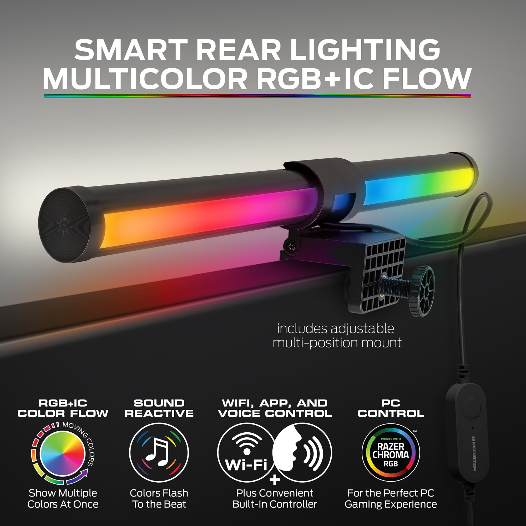 Monster LED Duo Monitor Light Bars with Smart Color Control and Razer Chroma Sync (RGB, 18.80 in) cxhlw