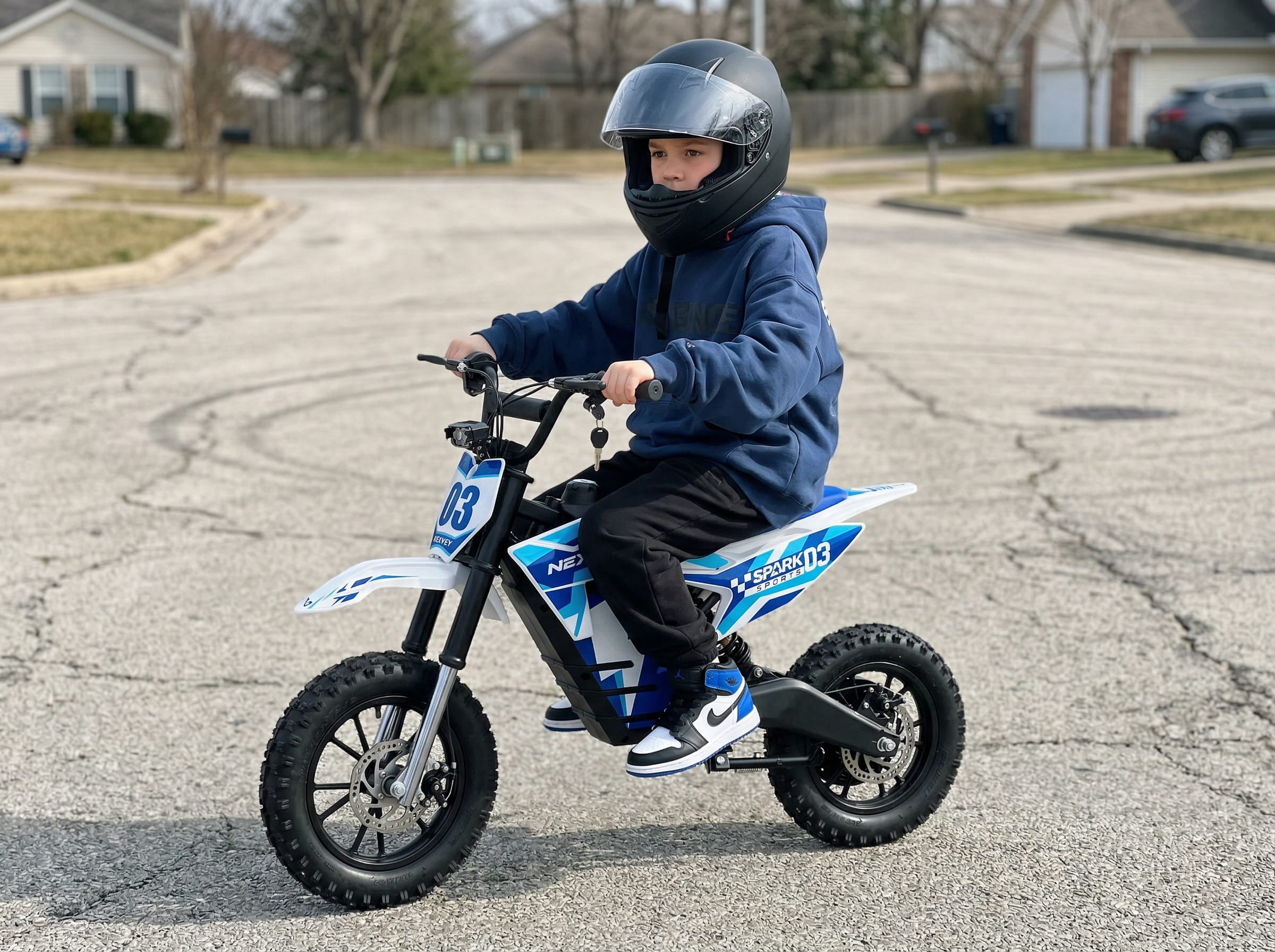 NEXVEY Spark 03 Electric Dirt Bike for Kids, 1500W Off-Road Ebike with Dual Suspension (Blue, 14 in Tires) nomxy