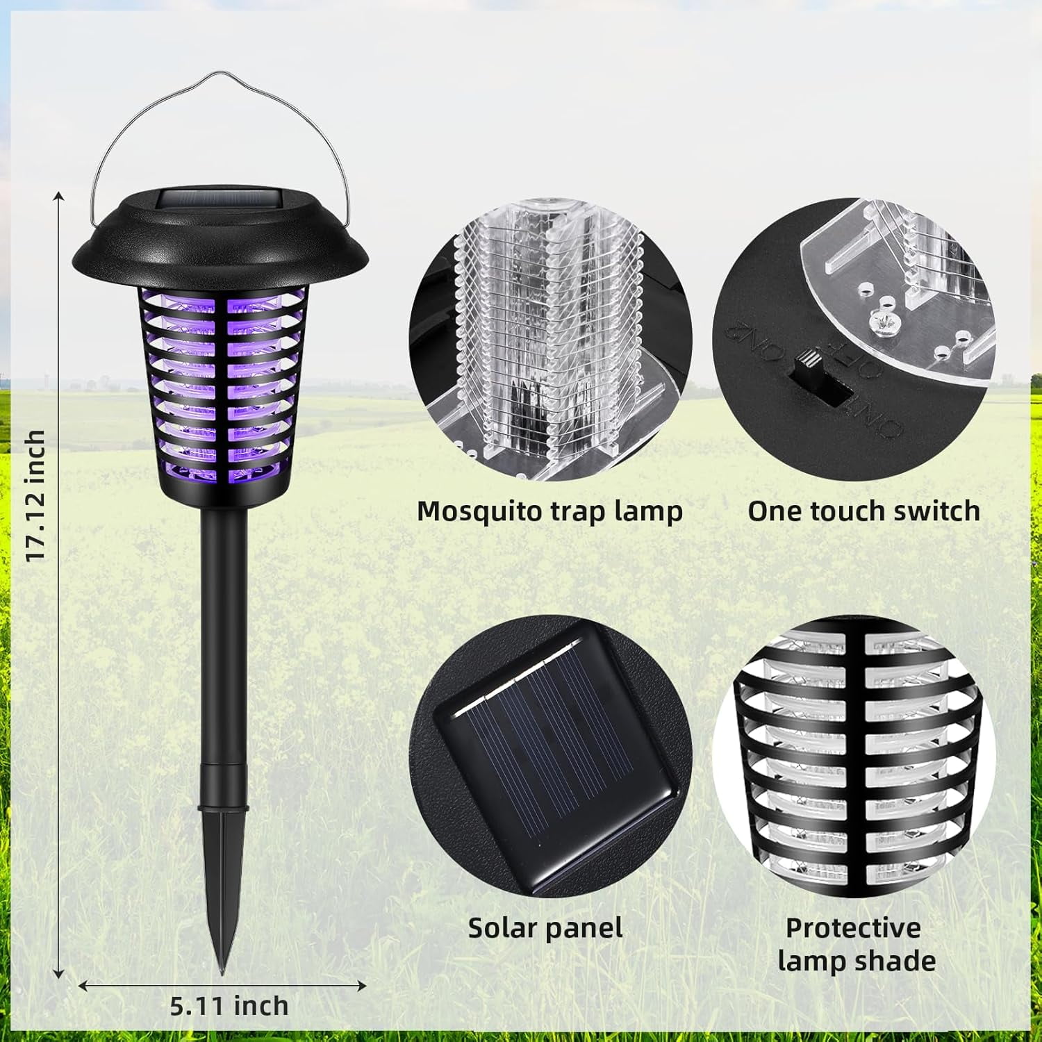Jinyi Solar Bug Zapper Outdoor Mosquito Killer Lamp (2-Pack, White/Purple Light) gq762