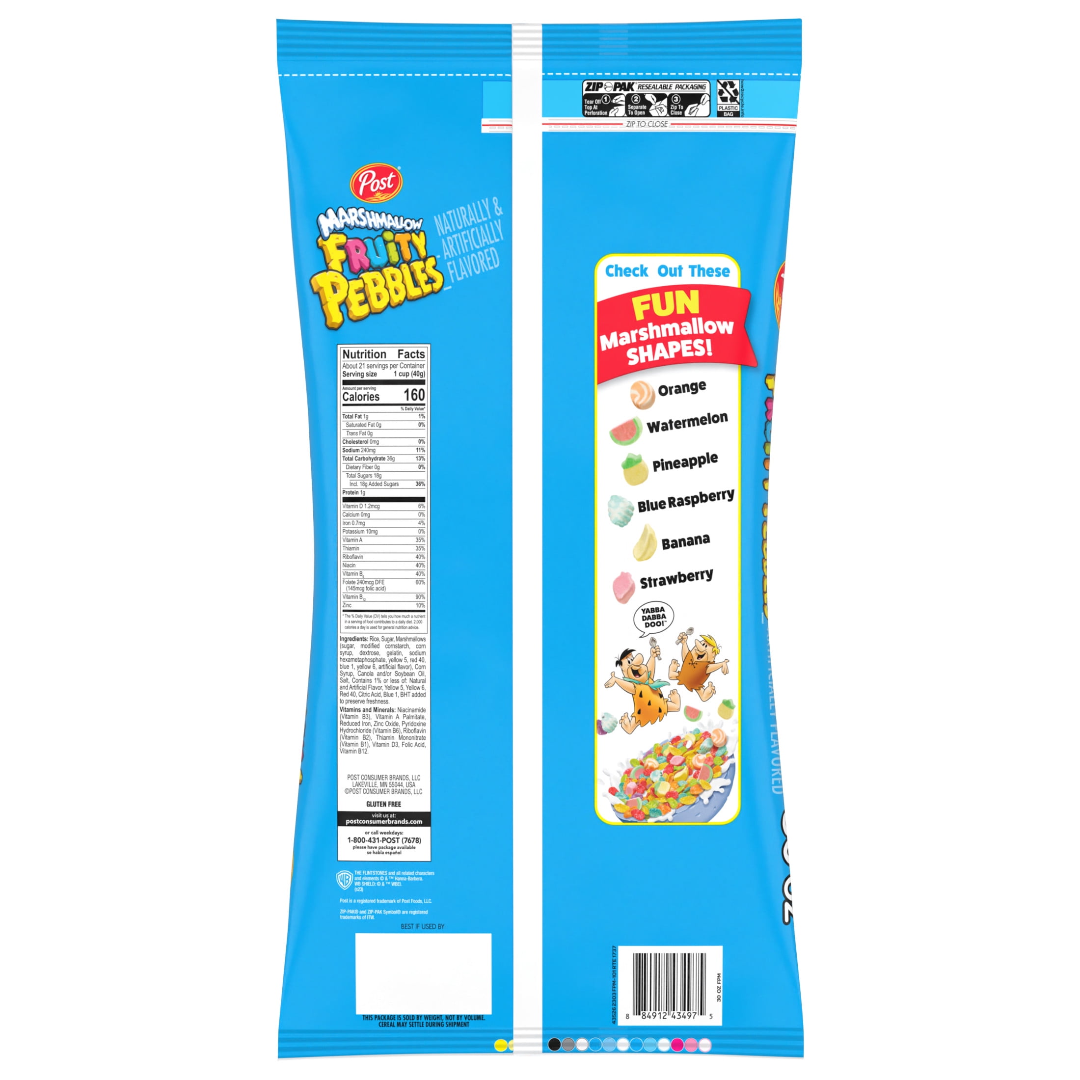 Post Marshmallow Fruity PEBBLES Breakfast Cereal, Gluten Free Crisped Rice with Mini Marshmallows (Multi-Color, 30 oz) 3sglw