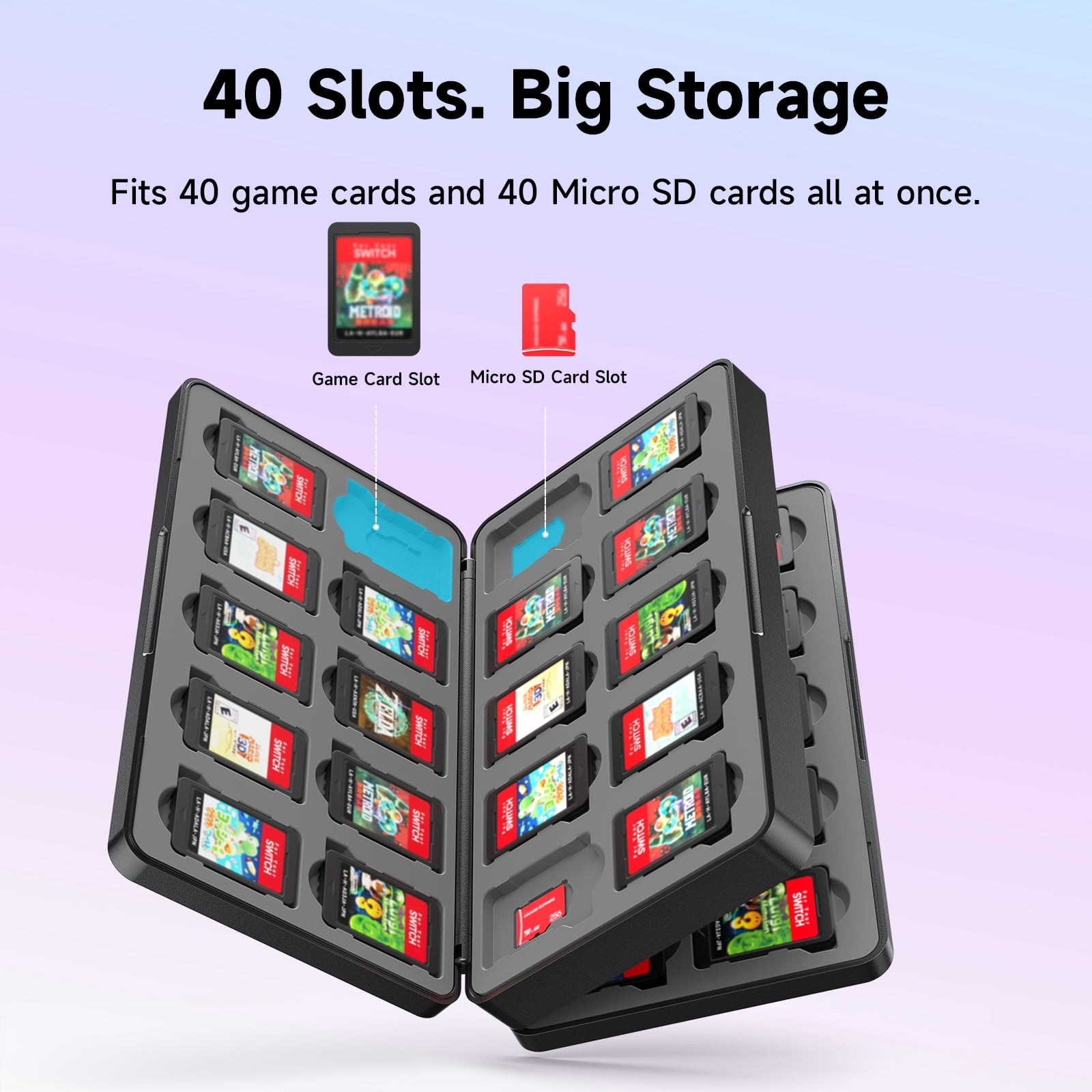 JSAUX Game Card Case for Nintendo Switch 2, Switch OLED, and Lite (40-Slot, Black, 6.18 x 3.54 x 1.06 in) hs13j