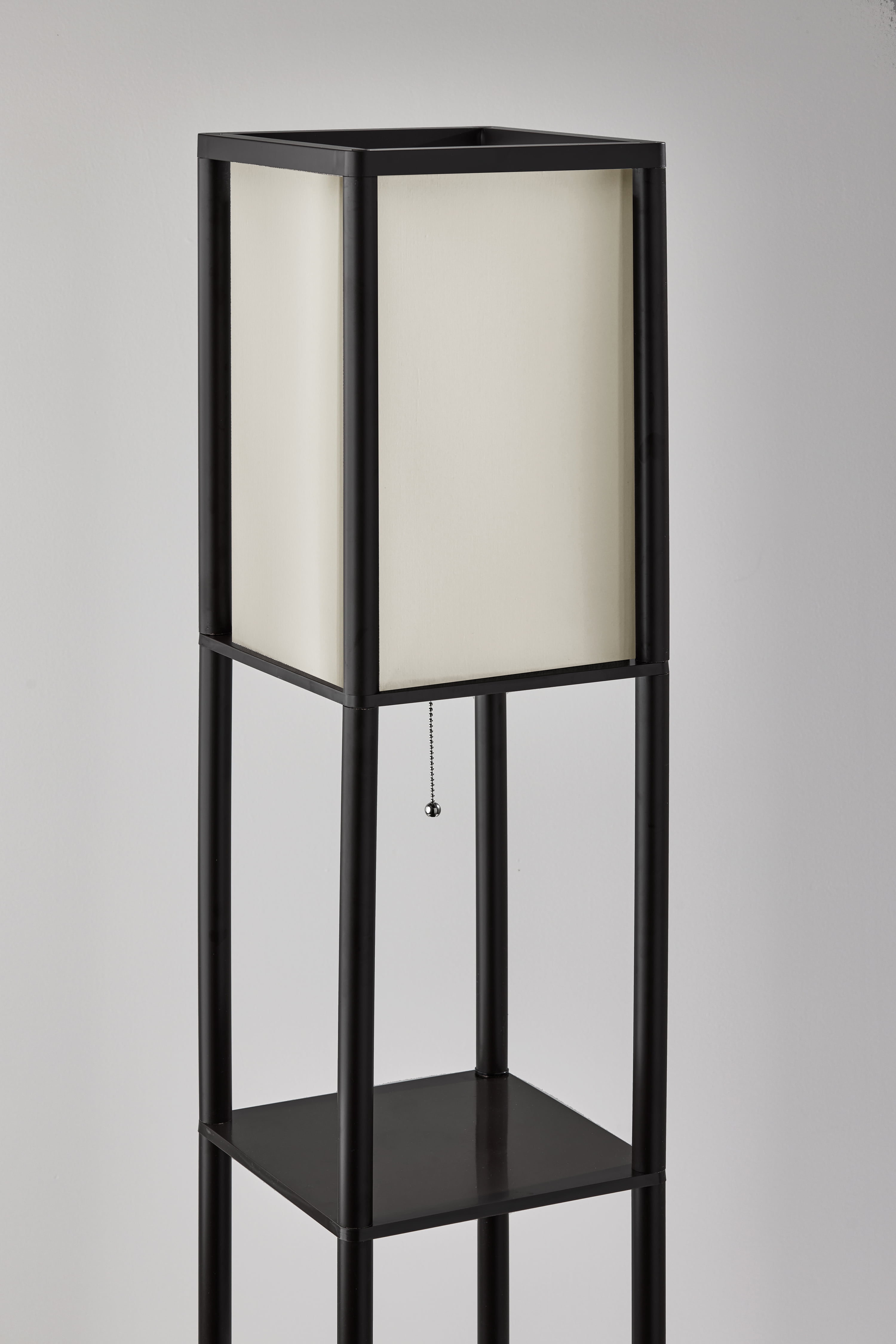 Mainstays Floor Lamp with Storage Shelves and Fabric Shade (Black, 62 in) wfgvd