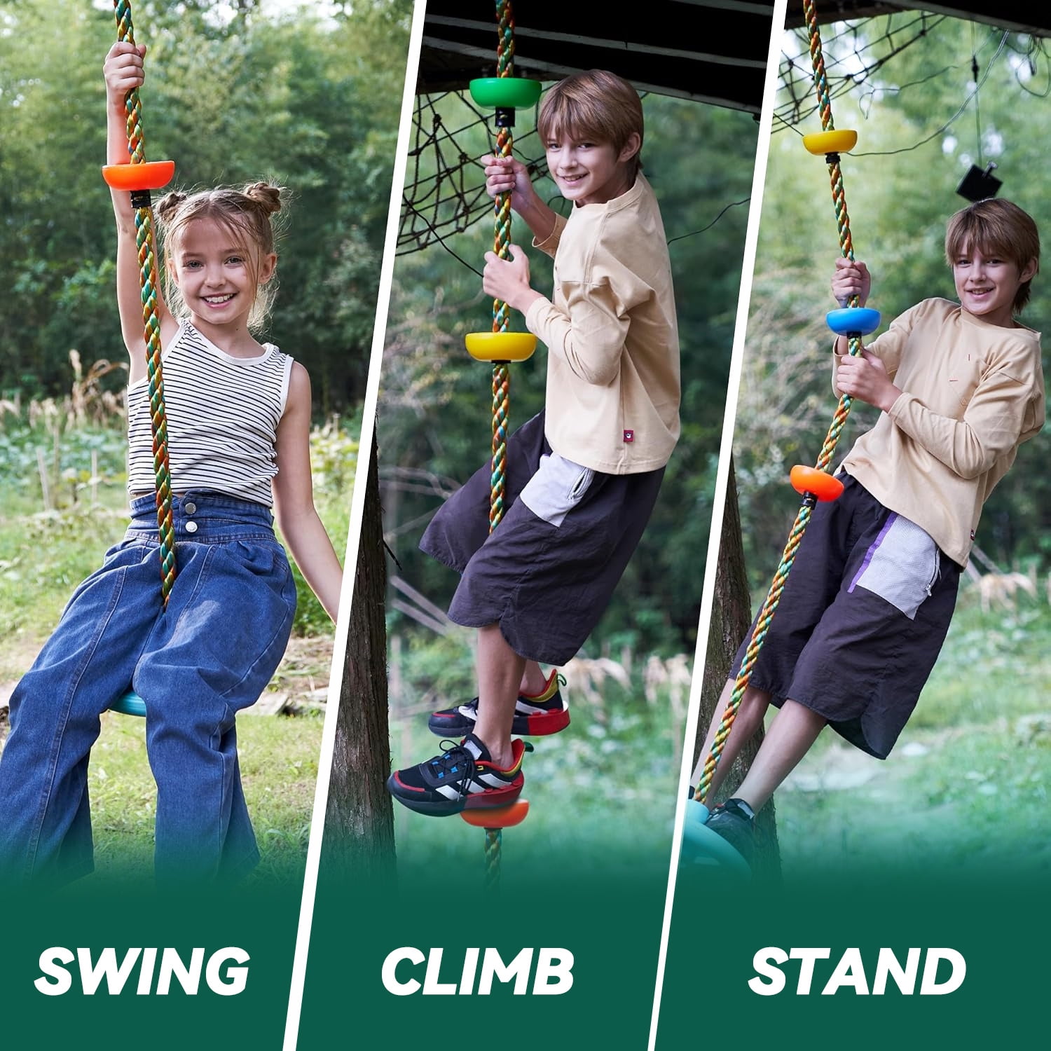 Chuvikid Climbing Rope Tree Swing with Disc Seat and Adjustable Foot Strap (62-78 in) 9neqv