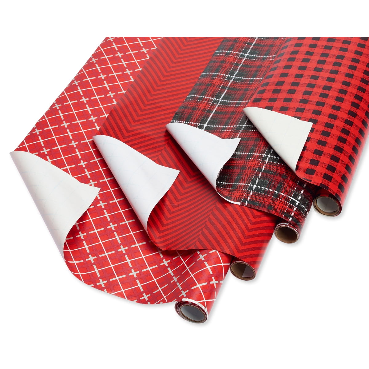 American Greetings Christmas Wrapping Paper Set with Gridlines, Bows, and Gift Tags (Red, 4 Rolls, 48 ft Total) w7bsr