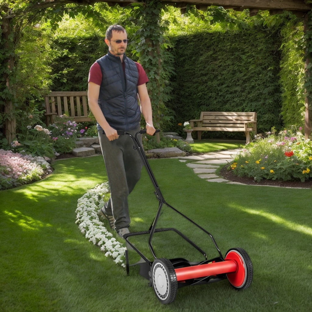 Yardi Yarda 14 Inch Push Lawn Mower with 5 Steel Blades and Grass Catcher Bag (Red, 14 in) ccr71