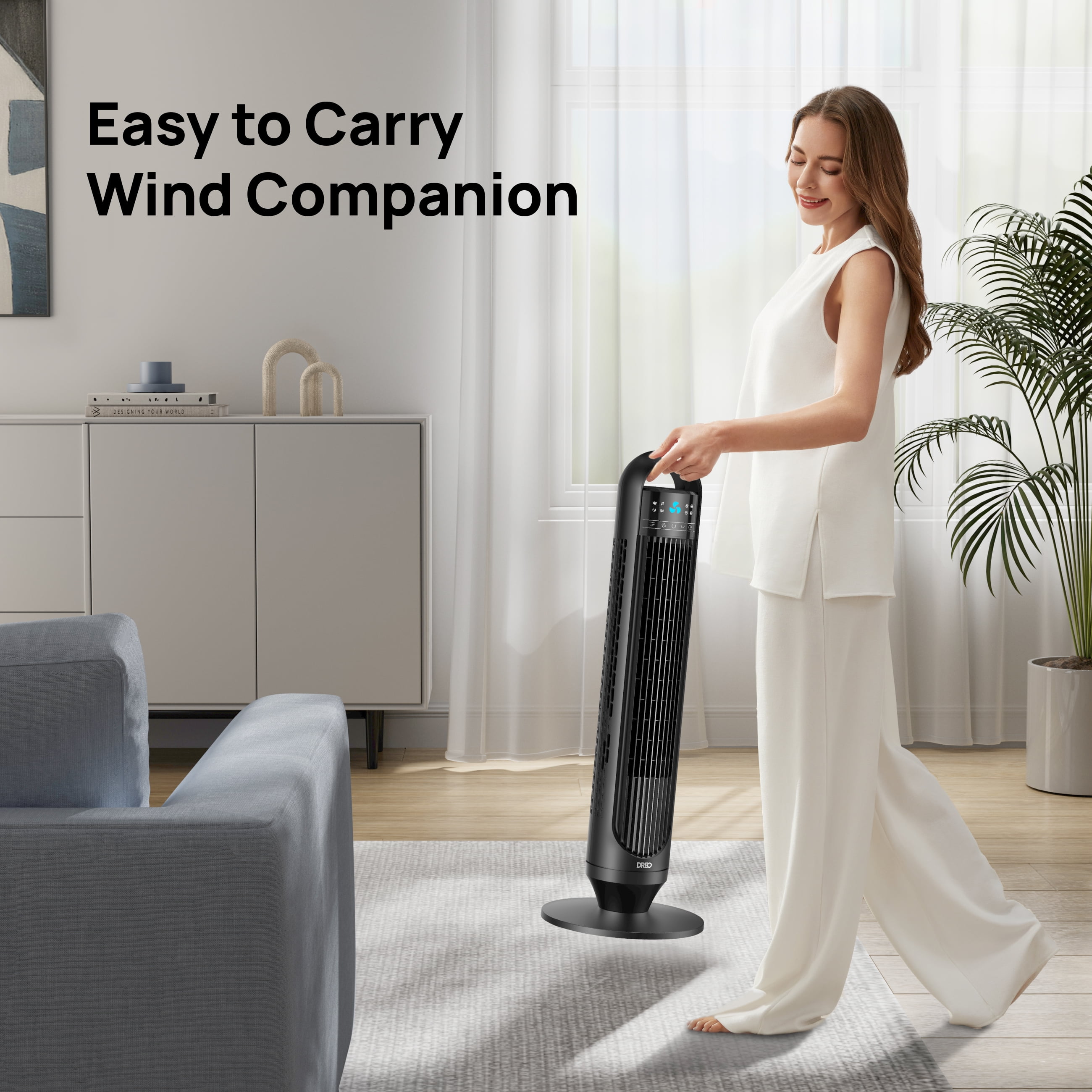 DREO Tower Fan for Home, 32 in Standing Floor Fan with Remote, 90° Oscillating Bladeless Fan, 3 Speeds, Quiet Operation (Black, 32 in) 2j6mi