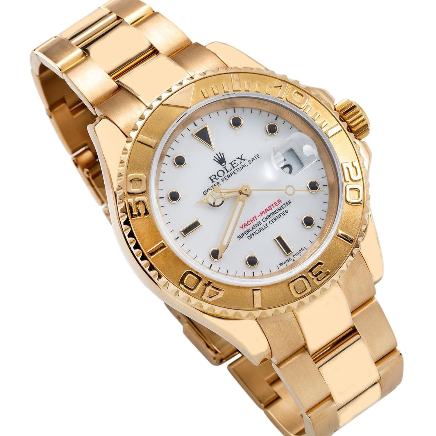 Rolex Yacht-Master 40mm 16628 Luxury Watch White Dial 18K Yellow Gold Oyster Bracelet (40mm) pa4dz