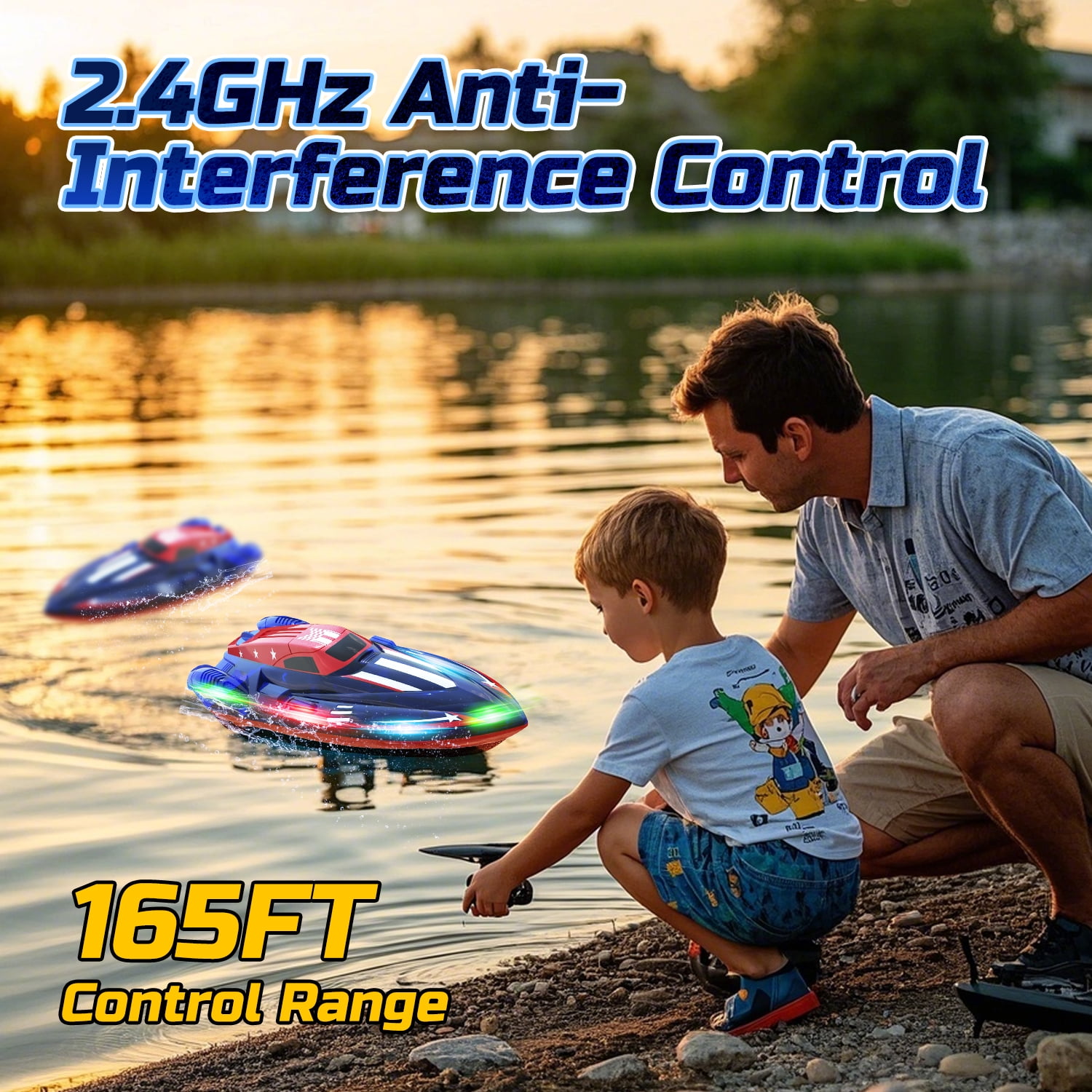 JoyStone RC Boat for Pools and Lakes, Remote Control Racing Boat with LED Lights (Blue, 13 in) ajxwj