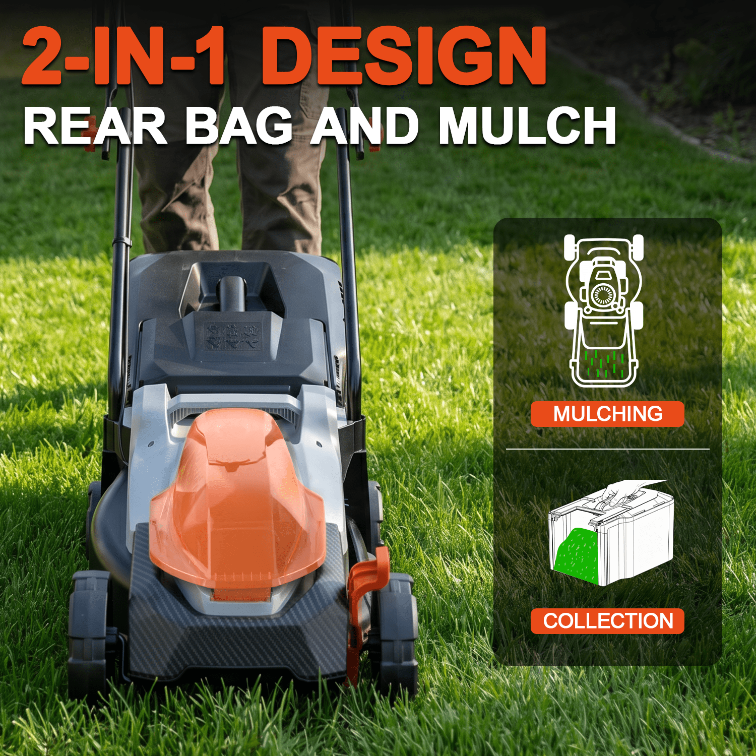 FLOYANT 14in Electric Lawn Mower, Cordless Walk-Behind Push Mower with 5-Position Height Adjustment (Black, 14 in) k1yjy
