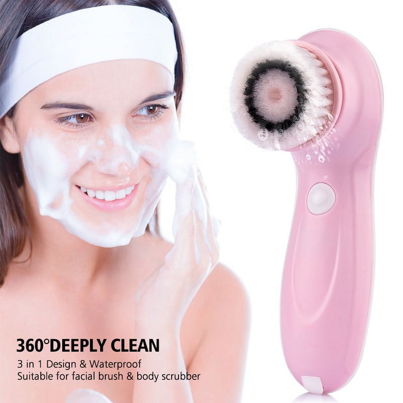 Musment Electric Facial Cleansing Brush, Waterproof Rotating Face Scrubber with 3 Brush Heads (Pink) pek5u
