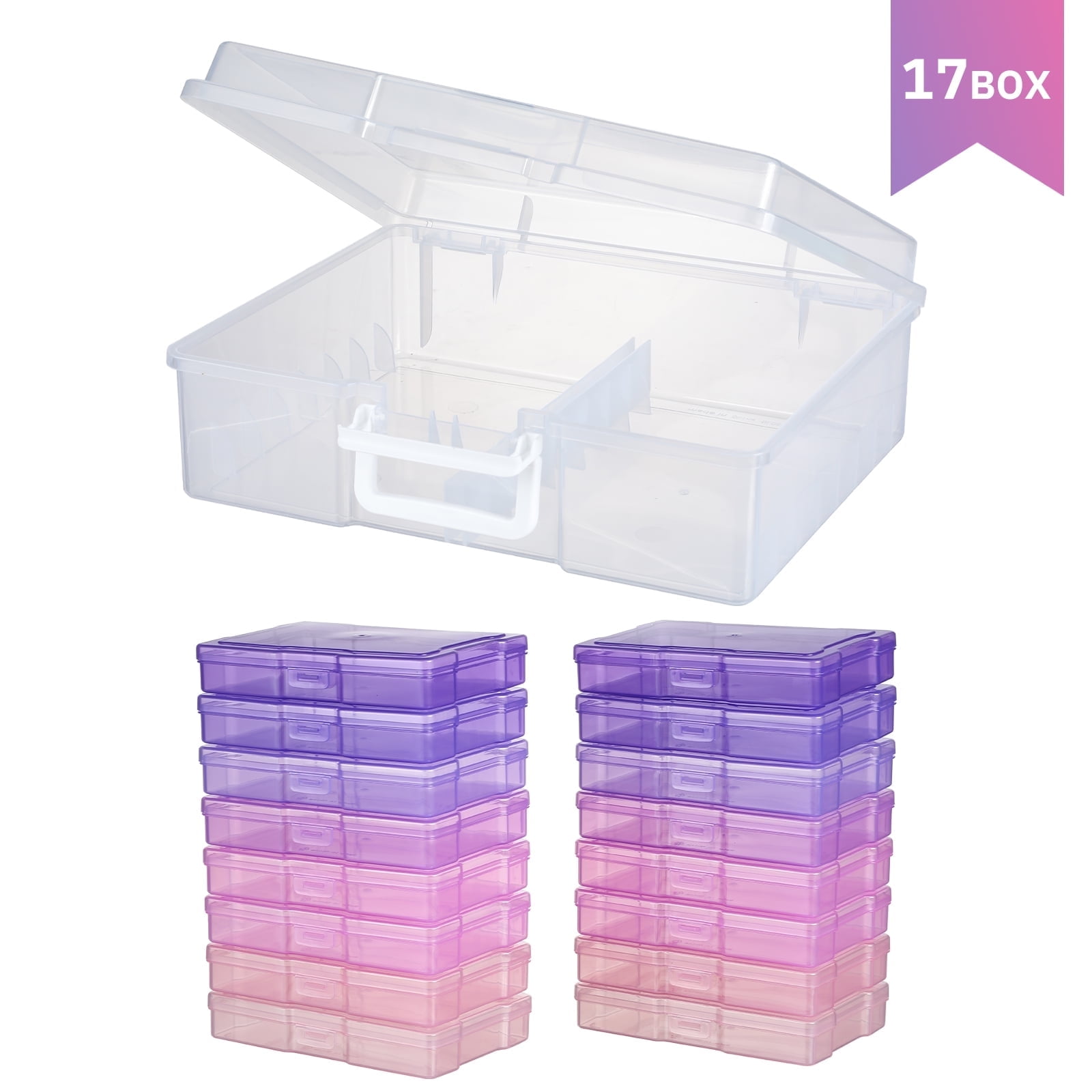 Novelinks Photo Storage Organizer Box with 16 Inner 4 in x 6 in Cases (Pink and Purple, 16-Piece Set) 1x6xw