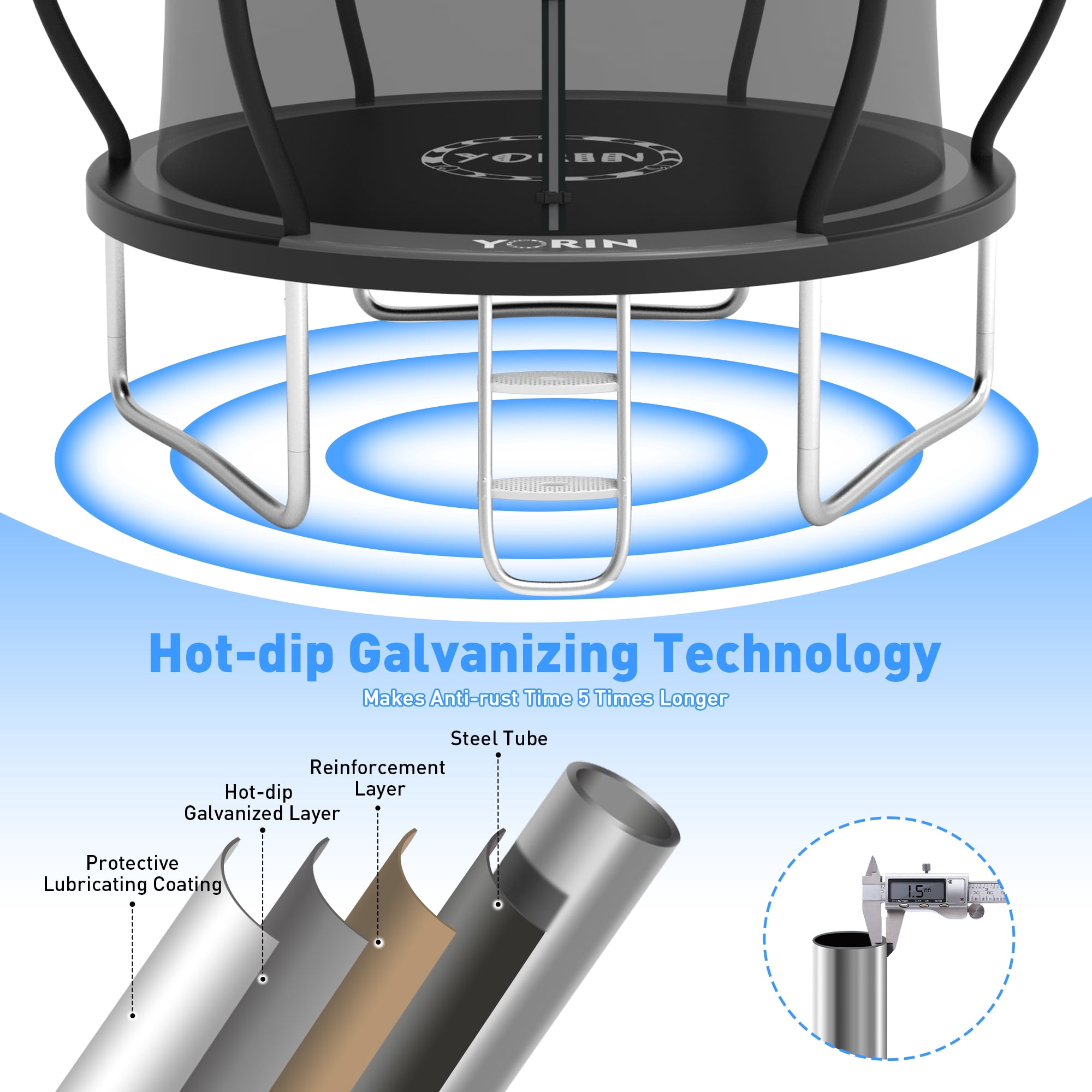 YORIN 10FT Round Recreational Trampoline with Enclosure Net, Ladder, and Safety Padding (1000 lb Capacity) t5cfj