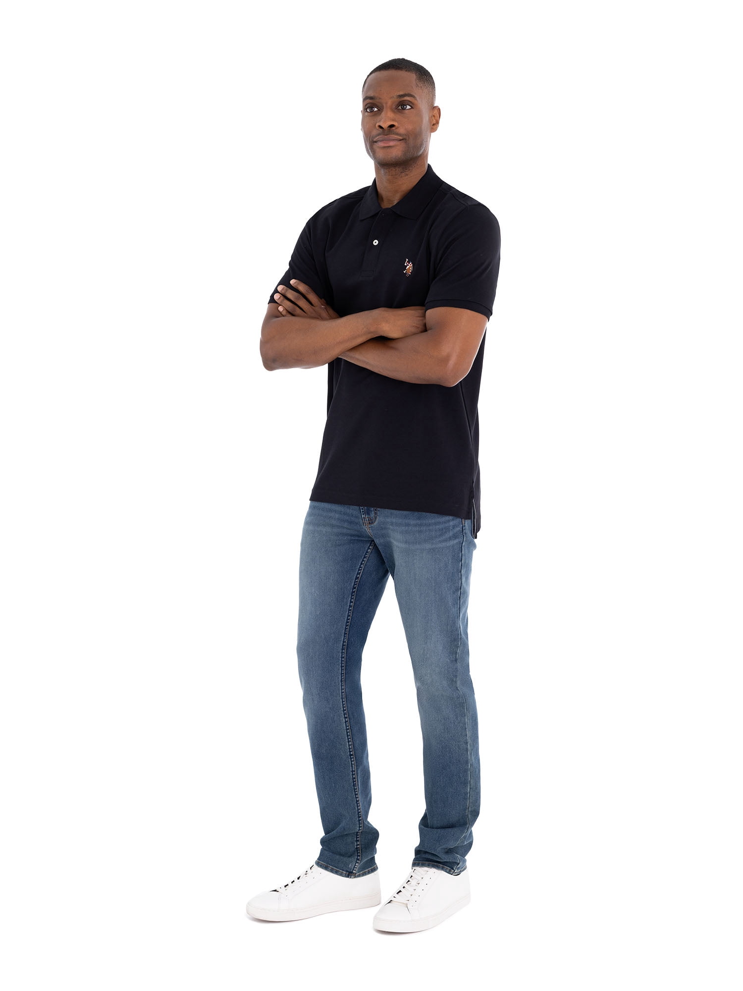 U.S. Polo Assn. Men's Interlock Polo Shirt Breathable Cotton Classic Fit (Black, S) w0lf0
