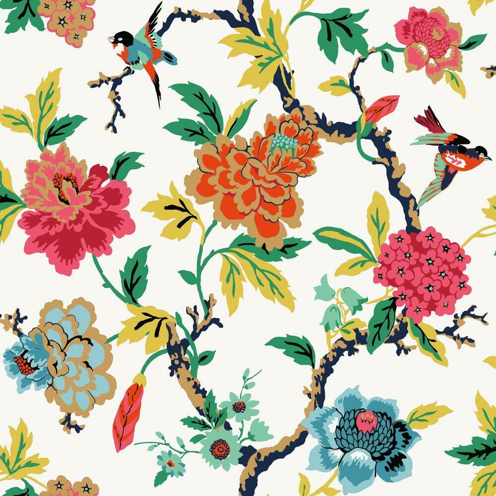 RoomMates Waverly Candid Moments Peel and Stick Wallpaper (Red, 18 in x 18.86 ft) dgpmx