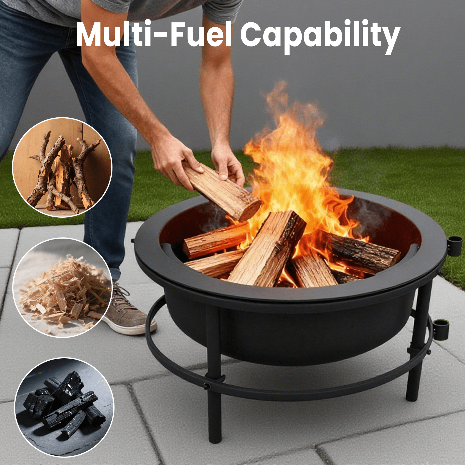 TMWINGS Outdoor Fire Pit with BBQ Grill and Rotating Table (Black, 56 in) 7enjl