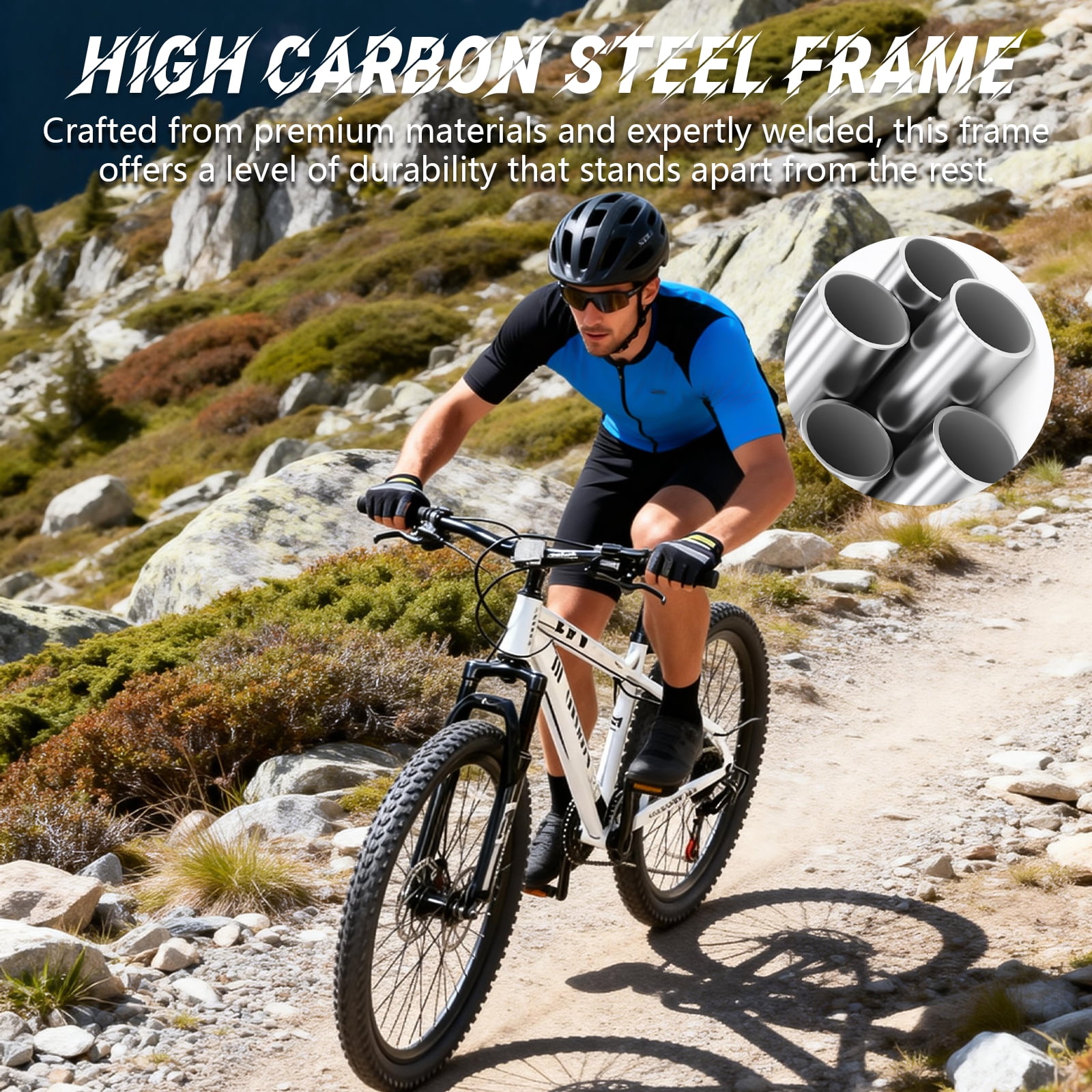 Ecarpat 24 Inch Mountain Bike, 9-Speed MTB with Front Suspension and Dual Disc Brakes (White, 24 in) o0ndr