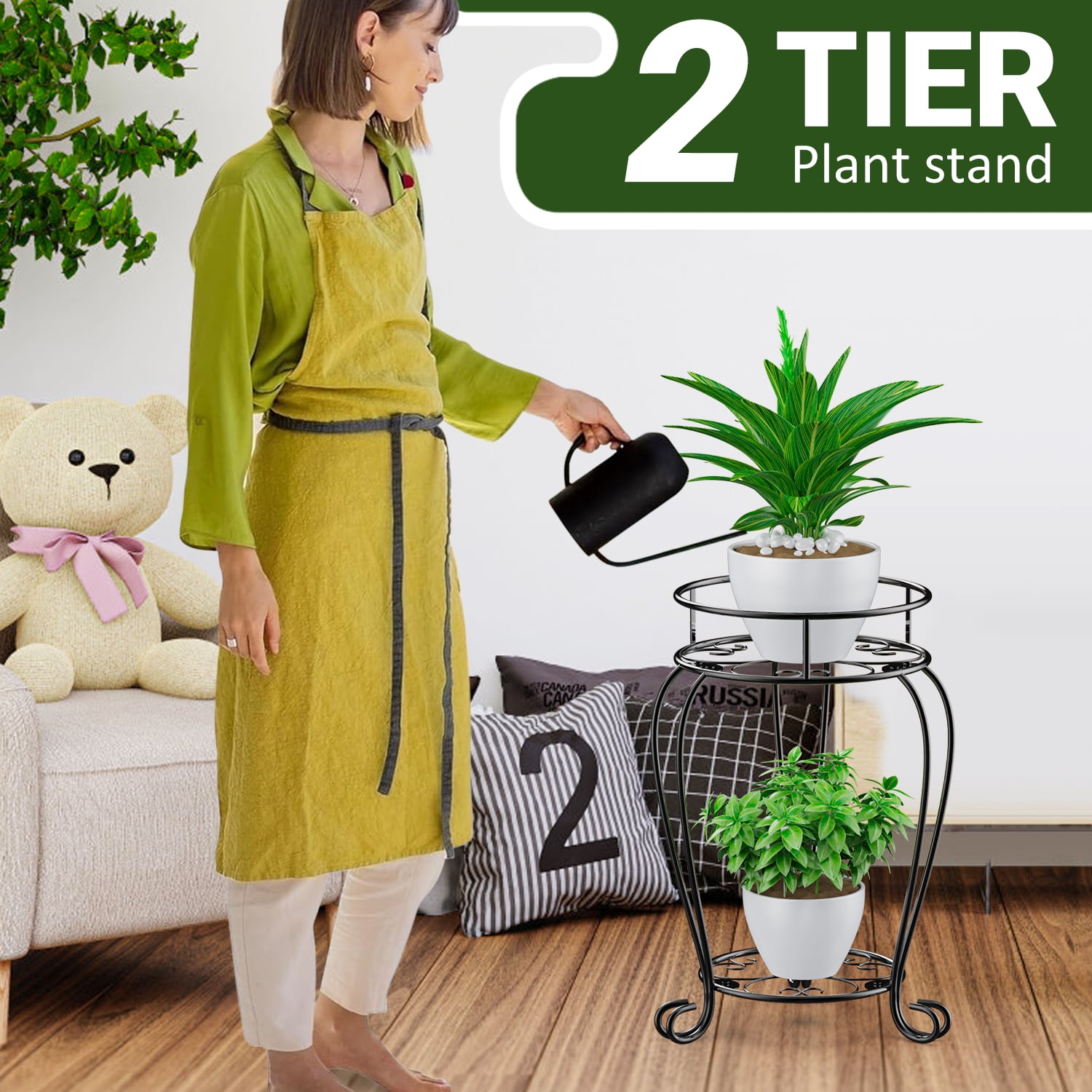 Foukus 2-Tier Metal Plant Stand, Rust-Resistant Indoor and Outdoor Flower Display Rack (Black, 19 in) 67kka