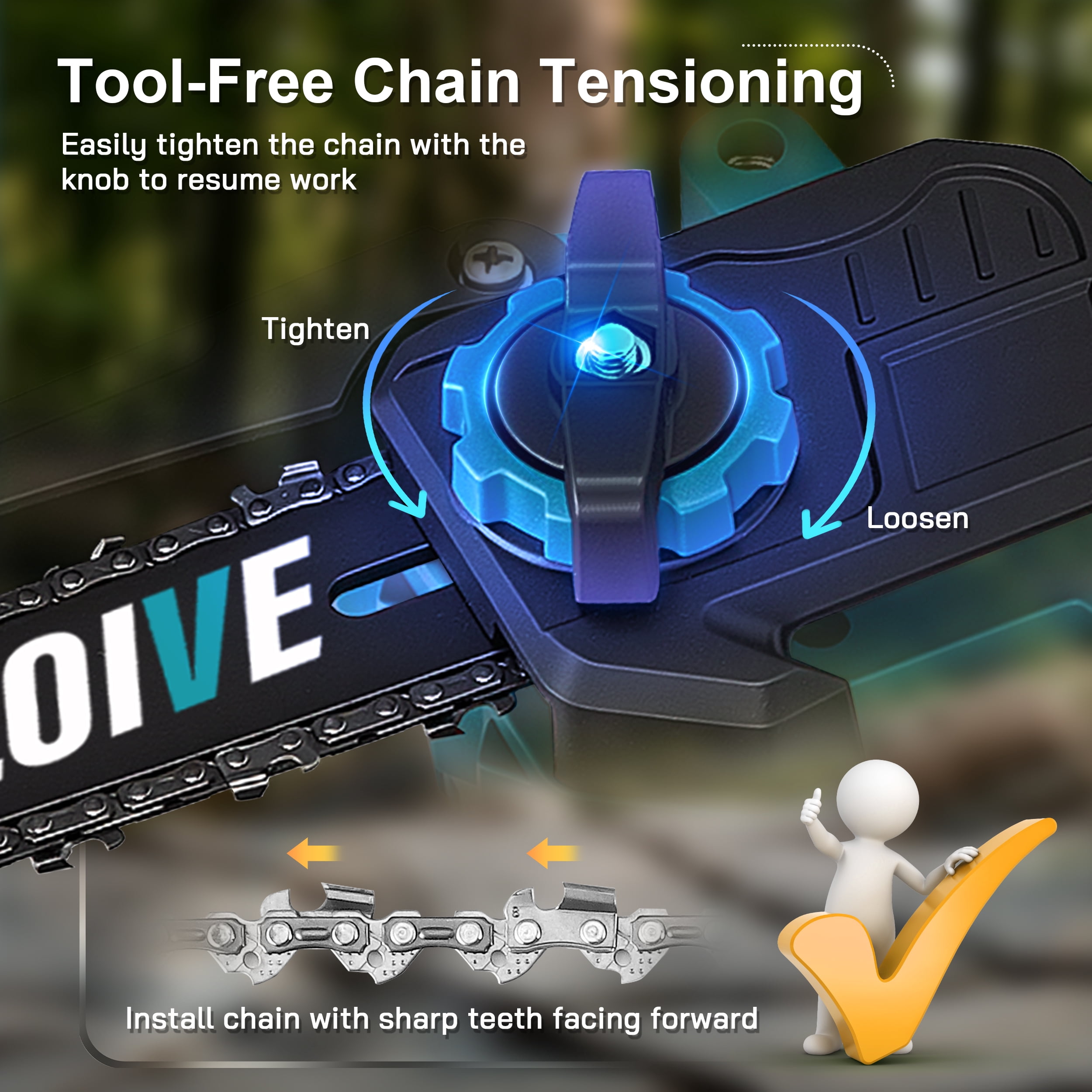 RELOIVE 3-in-1 Cordless Pole Saw and Mini Chainsaw Set, Telescoping Branch Cutter (4.9-6.8 ft, 2 Batteries) bfvpx