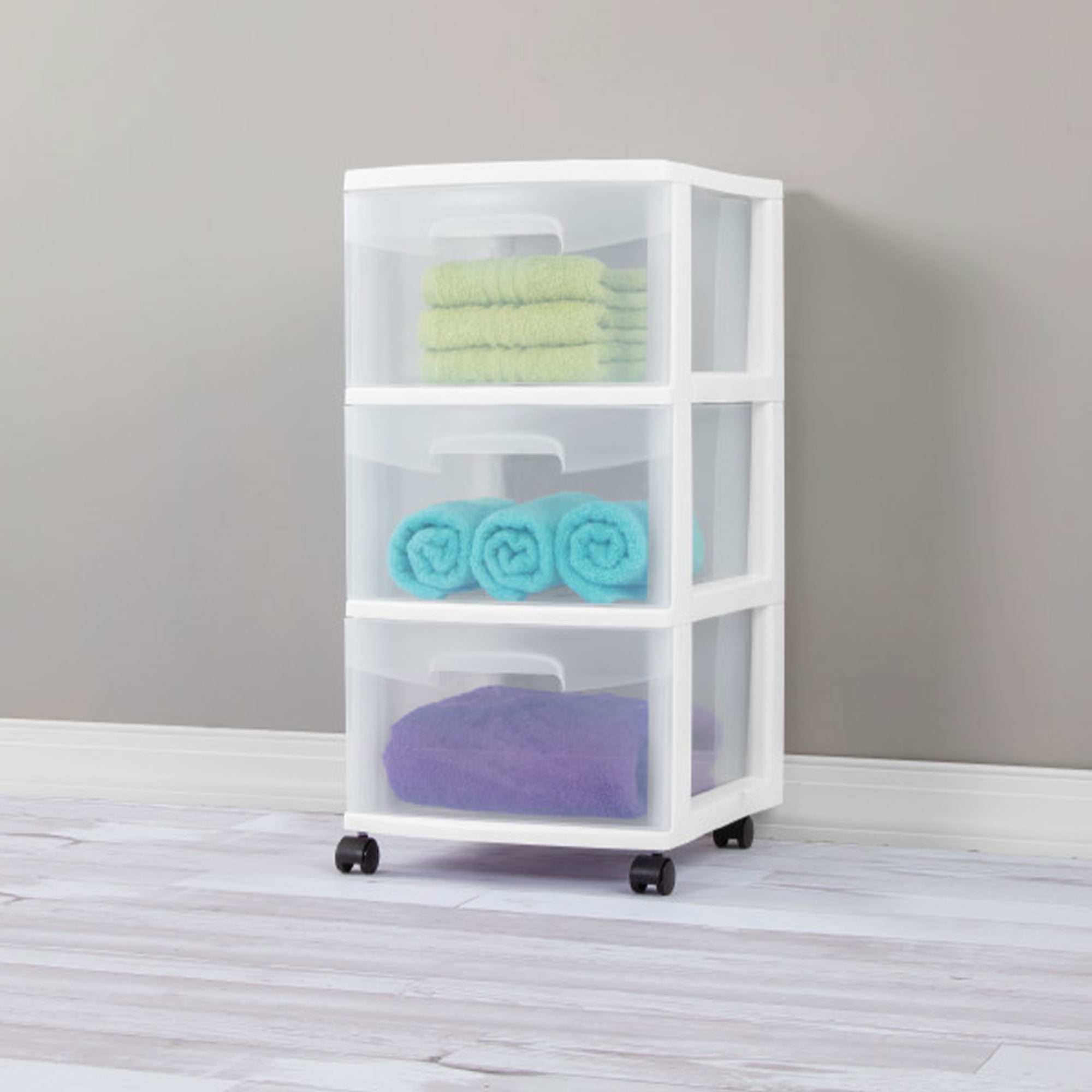 Sterilite 3 Drawer Rolling Storage Cart Organizer with Wheels (White, 4 Pack) 55wf9
