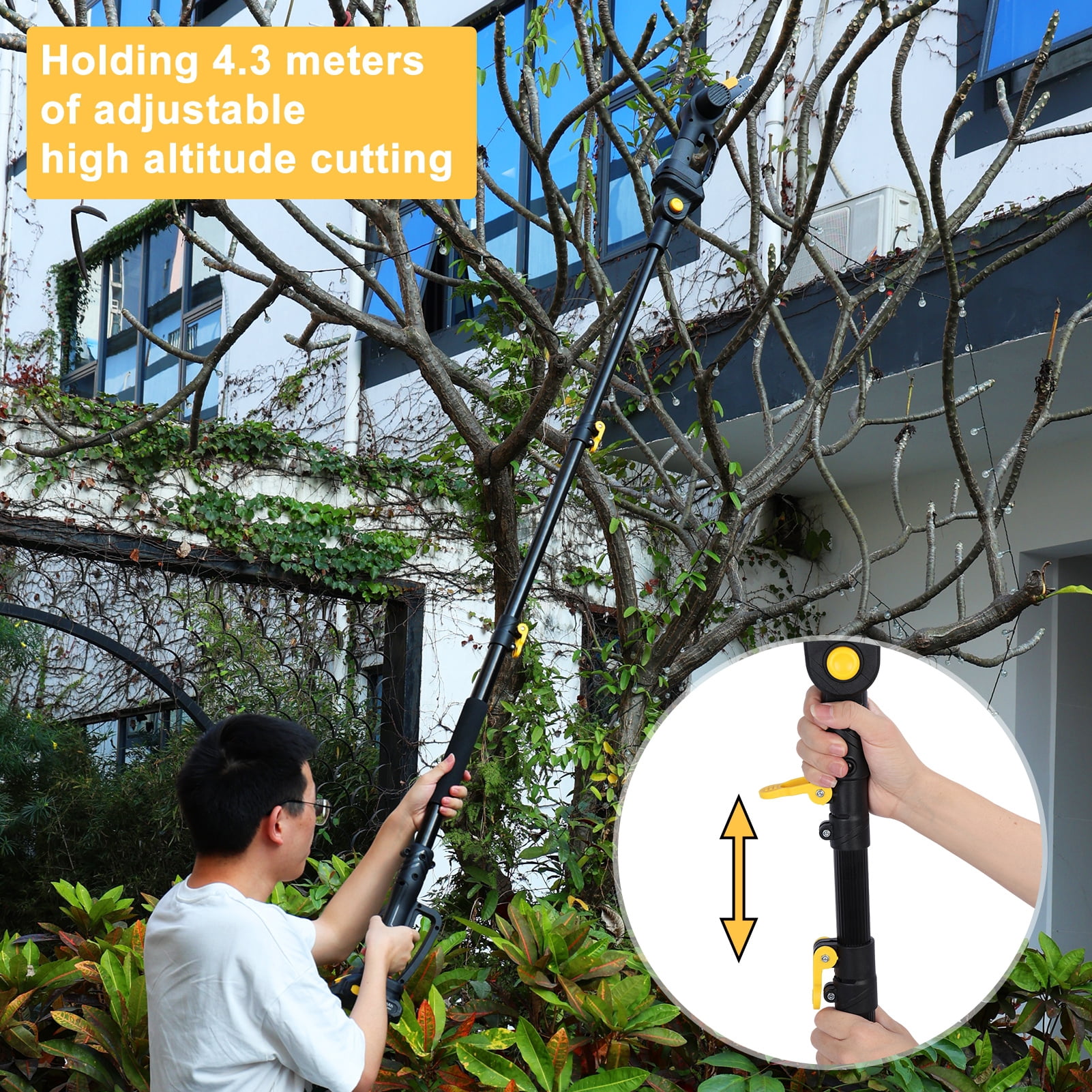 AQMD 2-in-1 Cordless Pole Saw and Mini Chainsaw with 2 Batteries (Black, 7.5 ft) x1brn