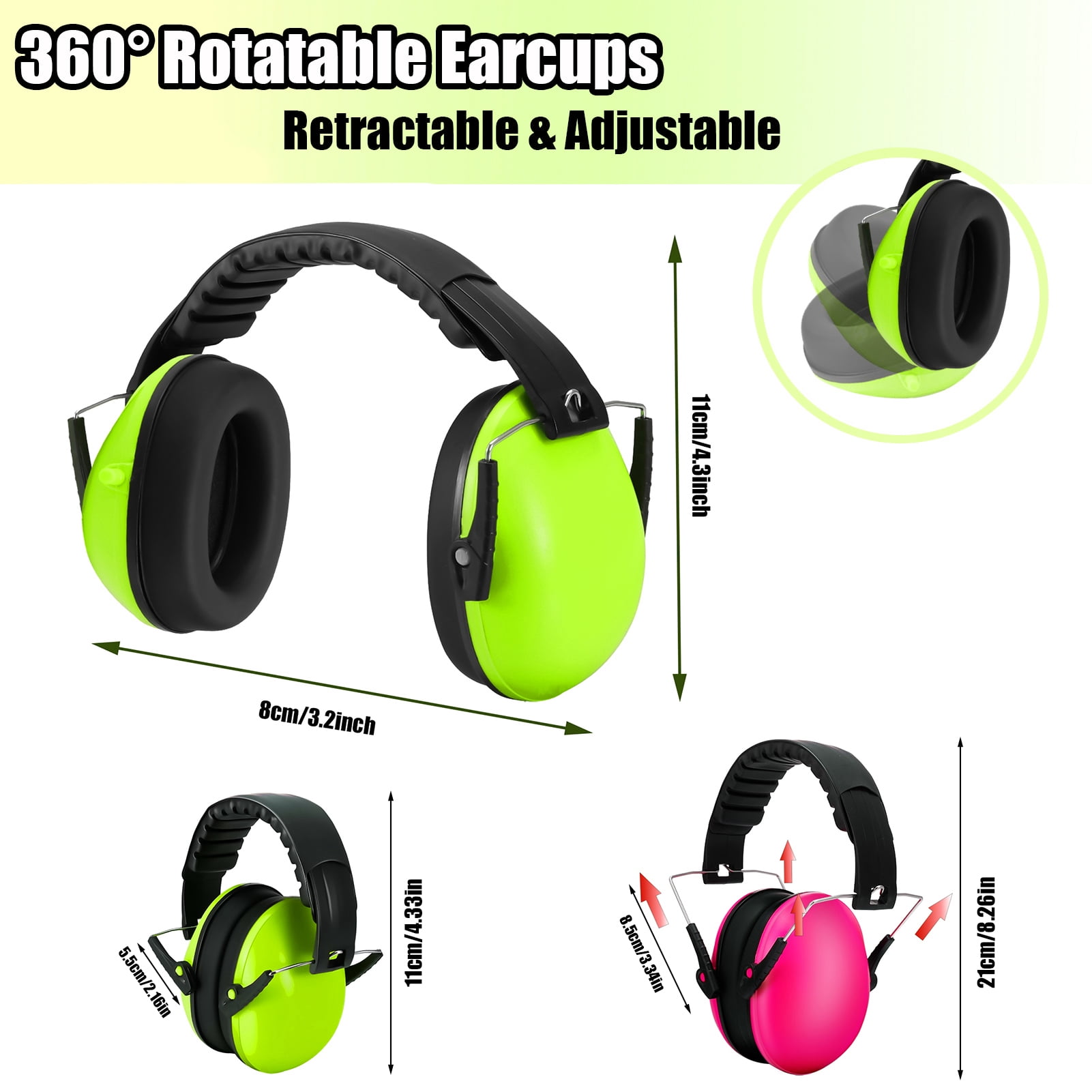 Abaima Kids Noise Cancelling Headphones, Steel-Reinforced Adjustable Ear Protection for Sensory Needs (Pink/Green, 2 Pack) ec08b