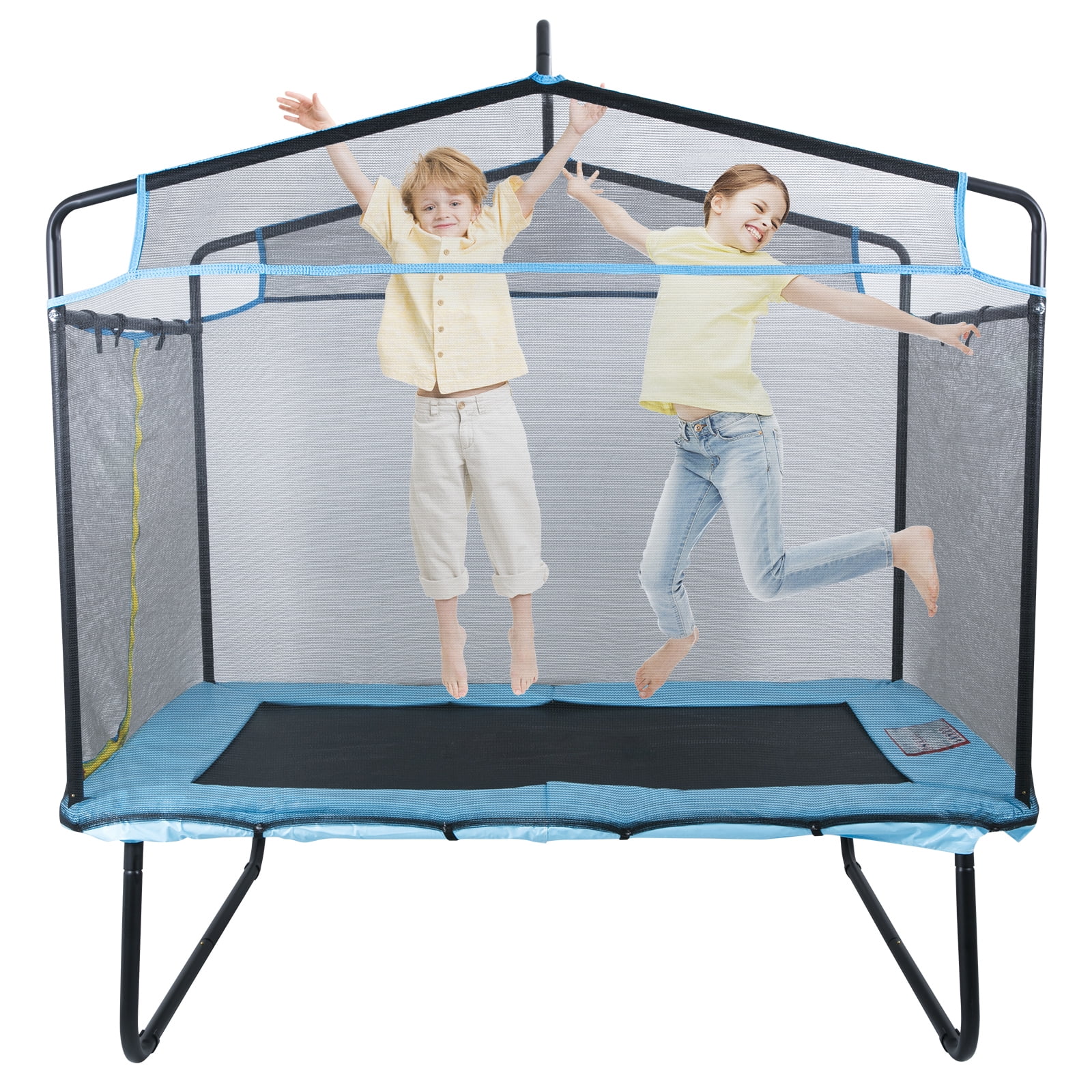 SKYSHALO Kids Trampoline with Enclosure Net and Gymnastics Bar (Blue, 6 ft) 8w30q