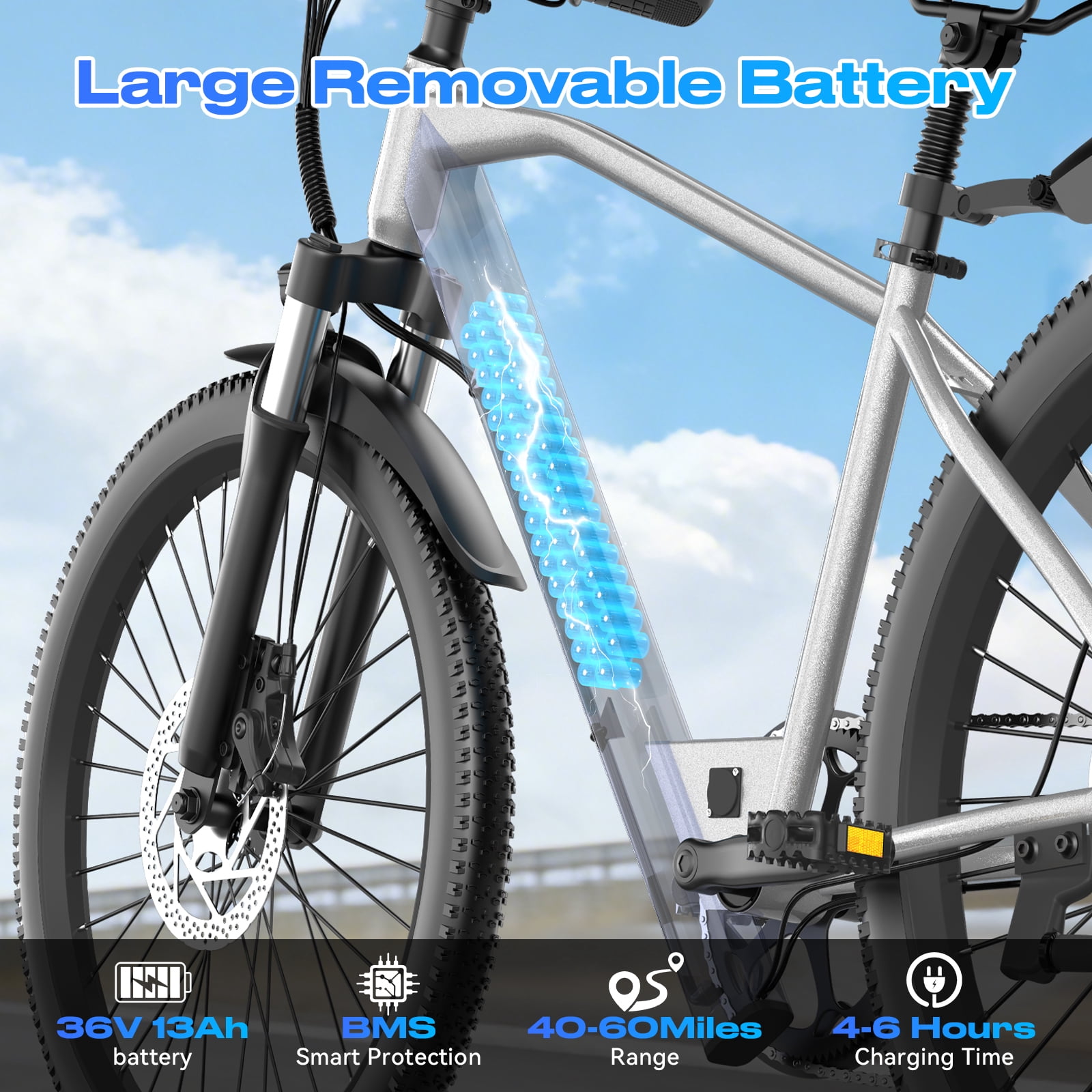 X-Koala 26 in Electric Bike for Adults, 1200W Motor Commuter E-Bike, 7-Speed, UL2849 Certified (Silver, 26 in) qplsj