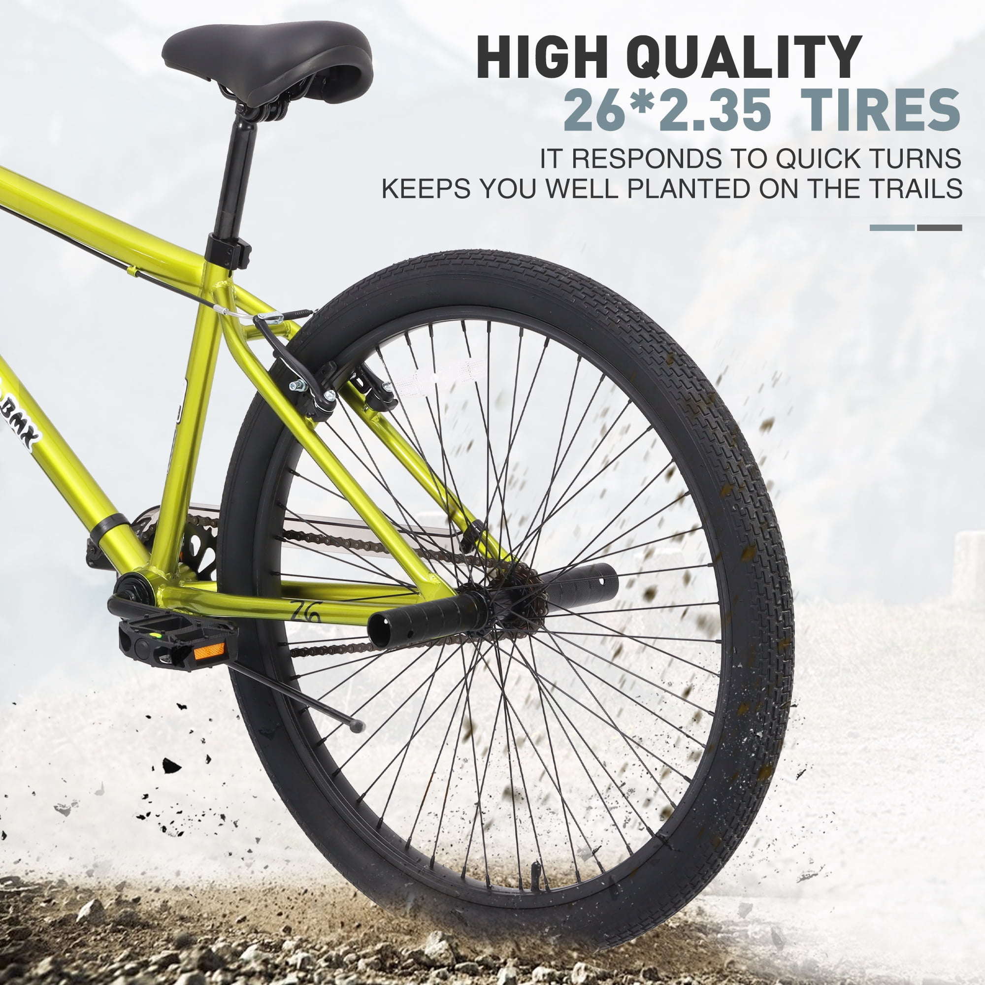 Ecarpat 26 Inch Freestyle Mountain Bike, Single Speed Kids Bicycle with Double Disc Brakes (Green, 26 in) tw87d