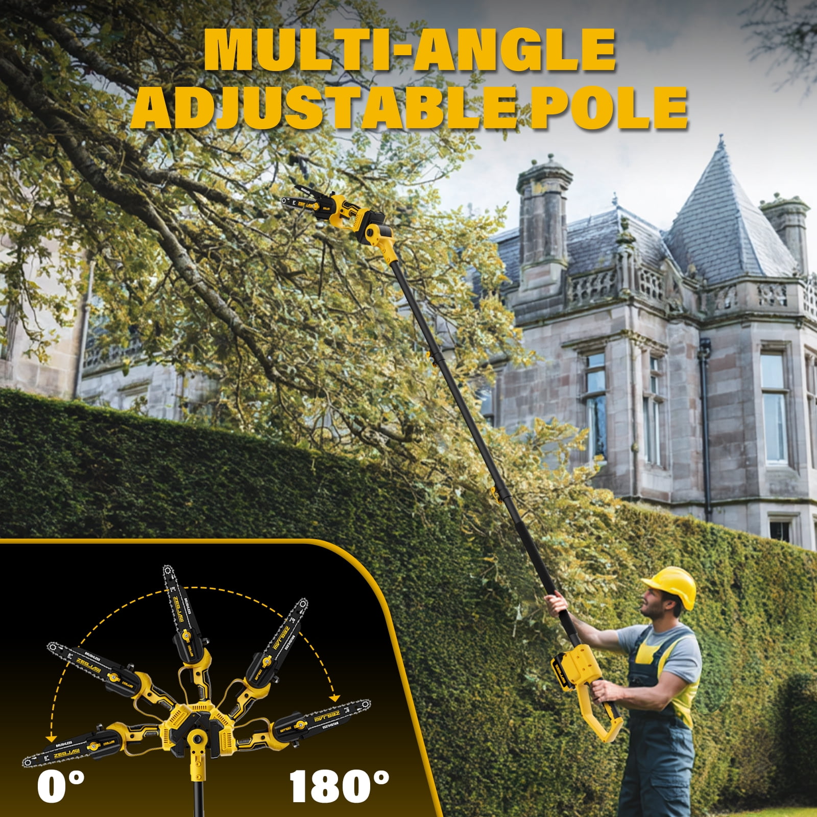 ZEGJAW 2-in-1 Cordless Pole Saw and Mini Chainsaw, 21V 8-Inch Electric Tree Trimmer with Telescopic Pole (14 ft Reach, 2 Batteries Included) skkzh