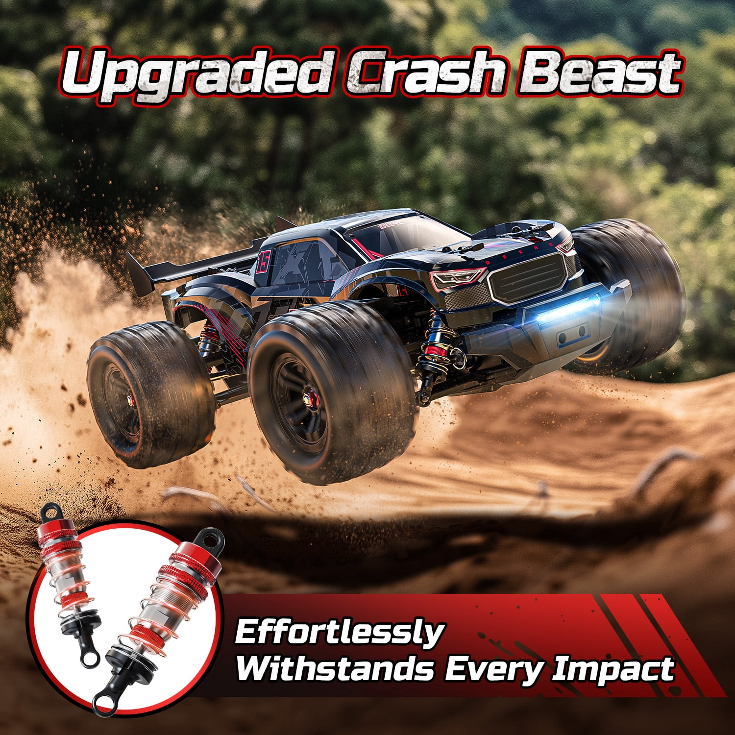 DEERC 1:14 Brushless RC Car 4WD Off-Road Truck, High-Speed Remote Control Truggy with LED Lights (Black, 1:14 Scale) h00ns