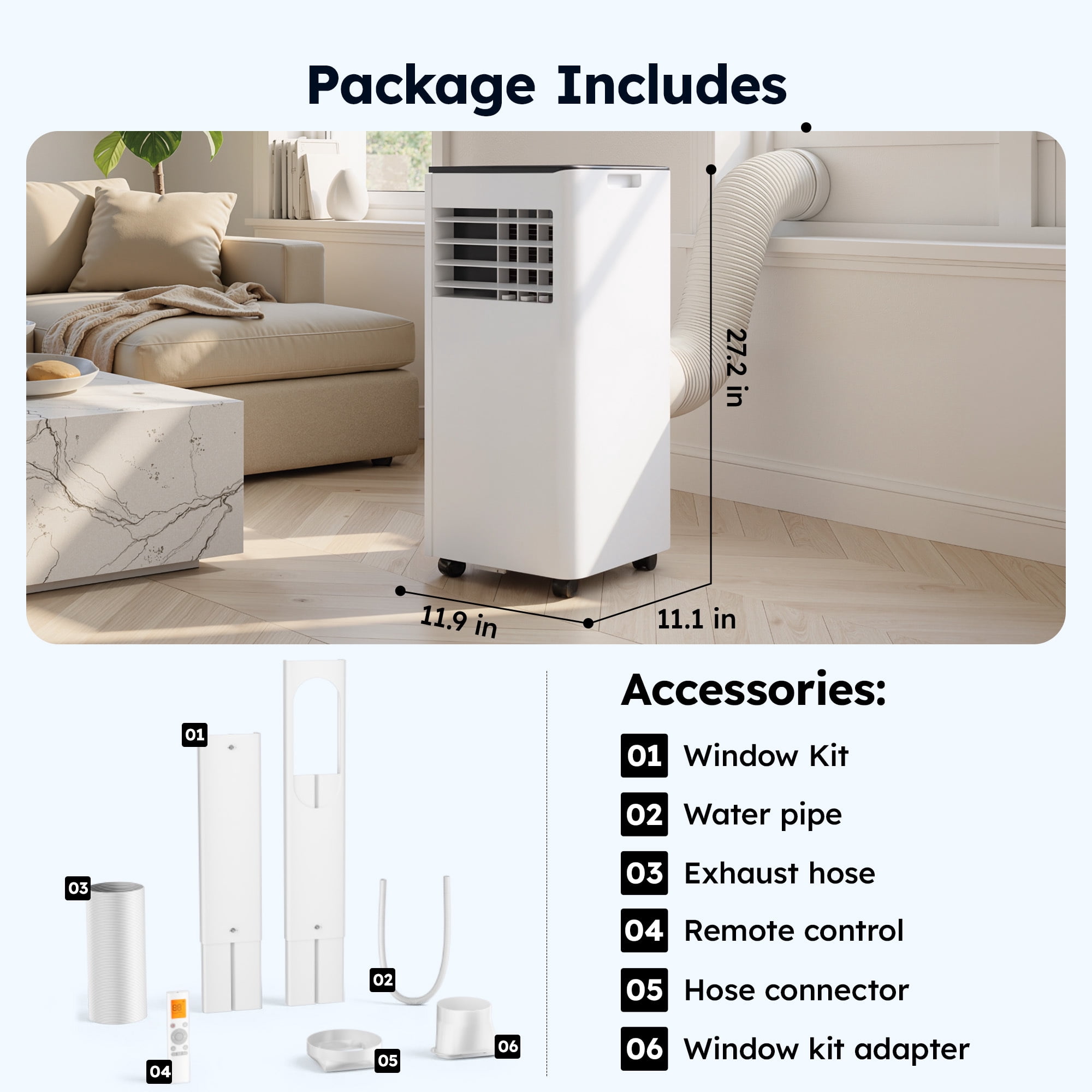SIMZLIFE Portable Air Conditioner 8000 BTU, Quiet Cooling Unit for Rooms up to 350 Sq Ft (White) vetdq