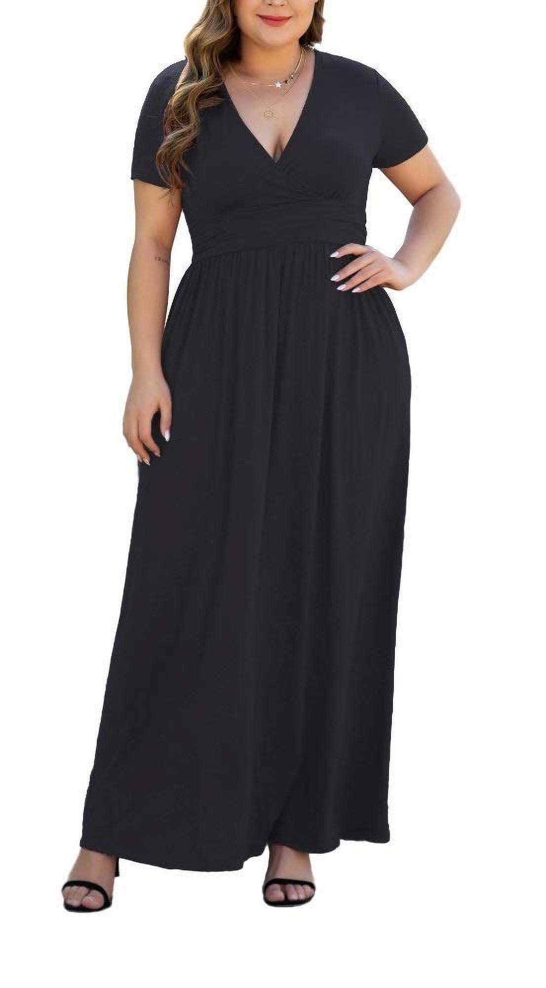 Aiyino Women's Plus Size Casual Maxi Dress with Pockets (Black, 3XL) jll73