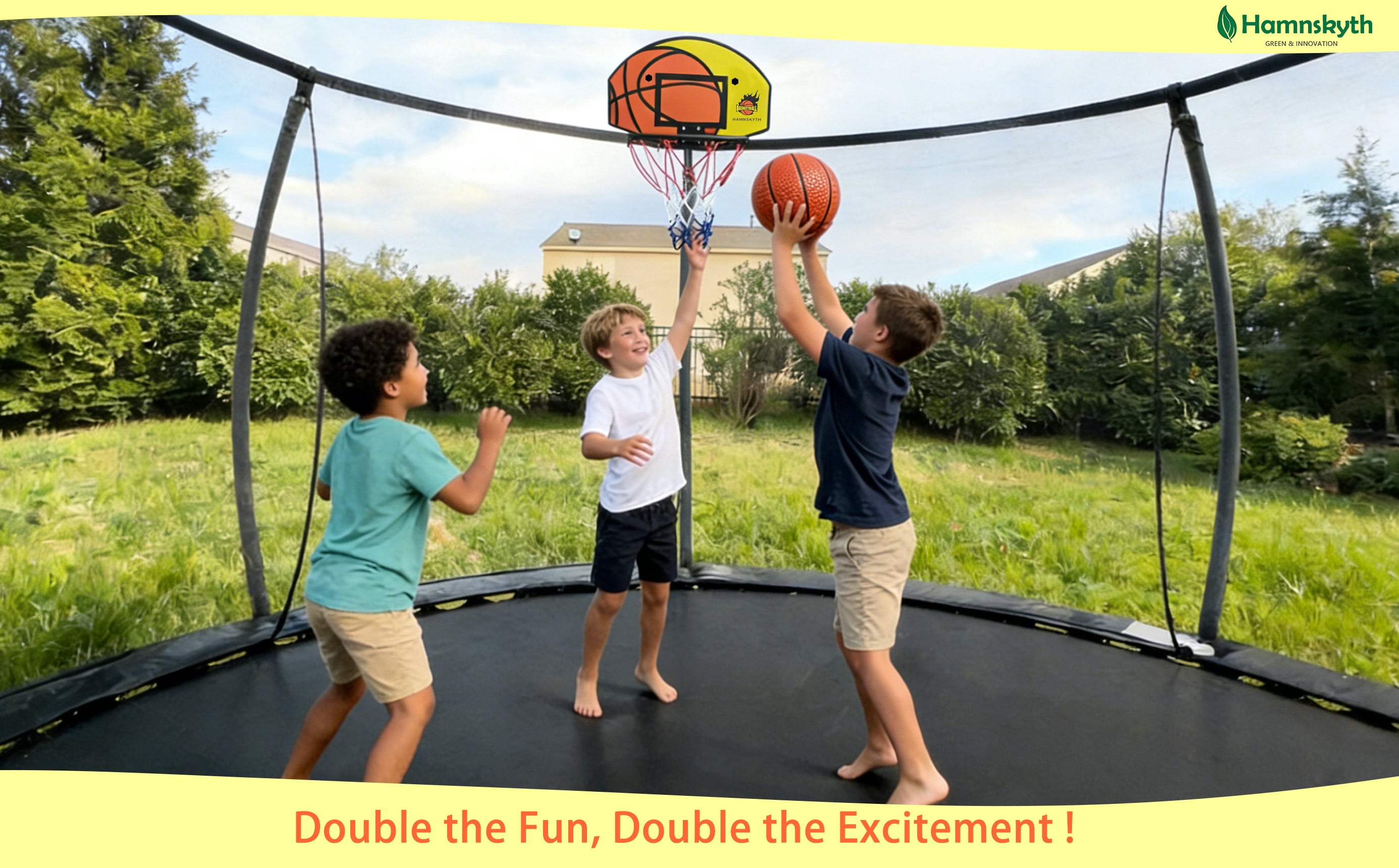 Hamnskyth Trampoline Basketball Hoop Attachment with Adjustable Base (Yellow, 1 Set) osh0l