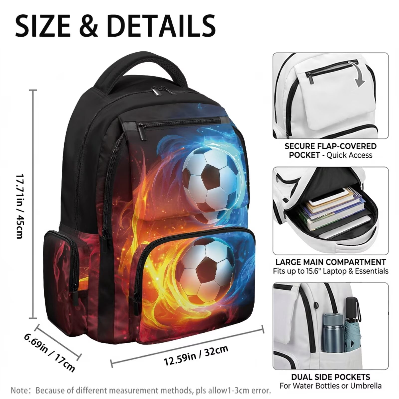 Jeiento Football School Backpack for Boys and Girls, Lightweight Large Capacity Daypack for Travel and Hiking (Ice and Fire, 17 in) tf2vy