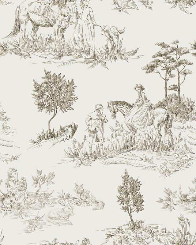 MuralsPrint Toile De Jouy Peel and Stick Wallpaper, Removable Floral Wall Decor (Beige, 10 ft x 24 in) 854ep