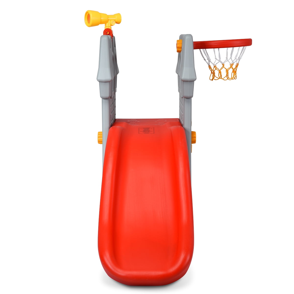 Costway Kids Castle Play Slide with Basketball Hoop and Telescope (Red, 54.5 in x 36.5 in x 45 in) fgnss