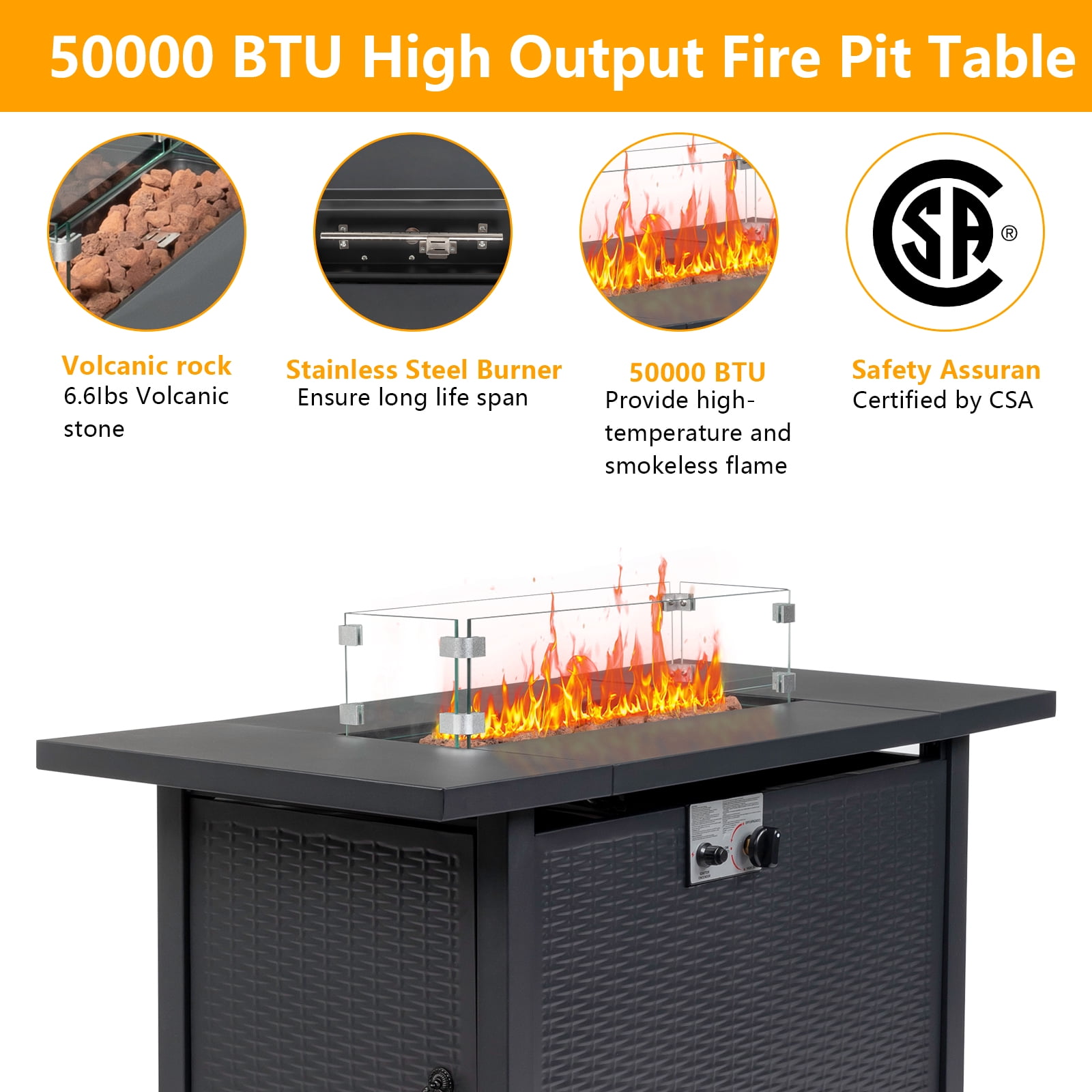 UBesGoo 43 in Propane Gas Fire Pit Table, 50,000 BTU Outdoor Fireplace with Lid and Rain Cover (Black, 43 in) n7zj1